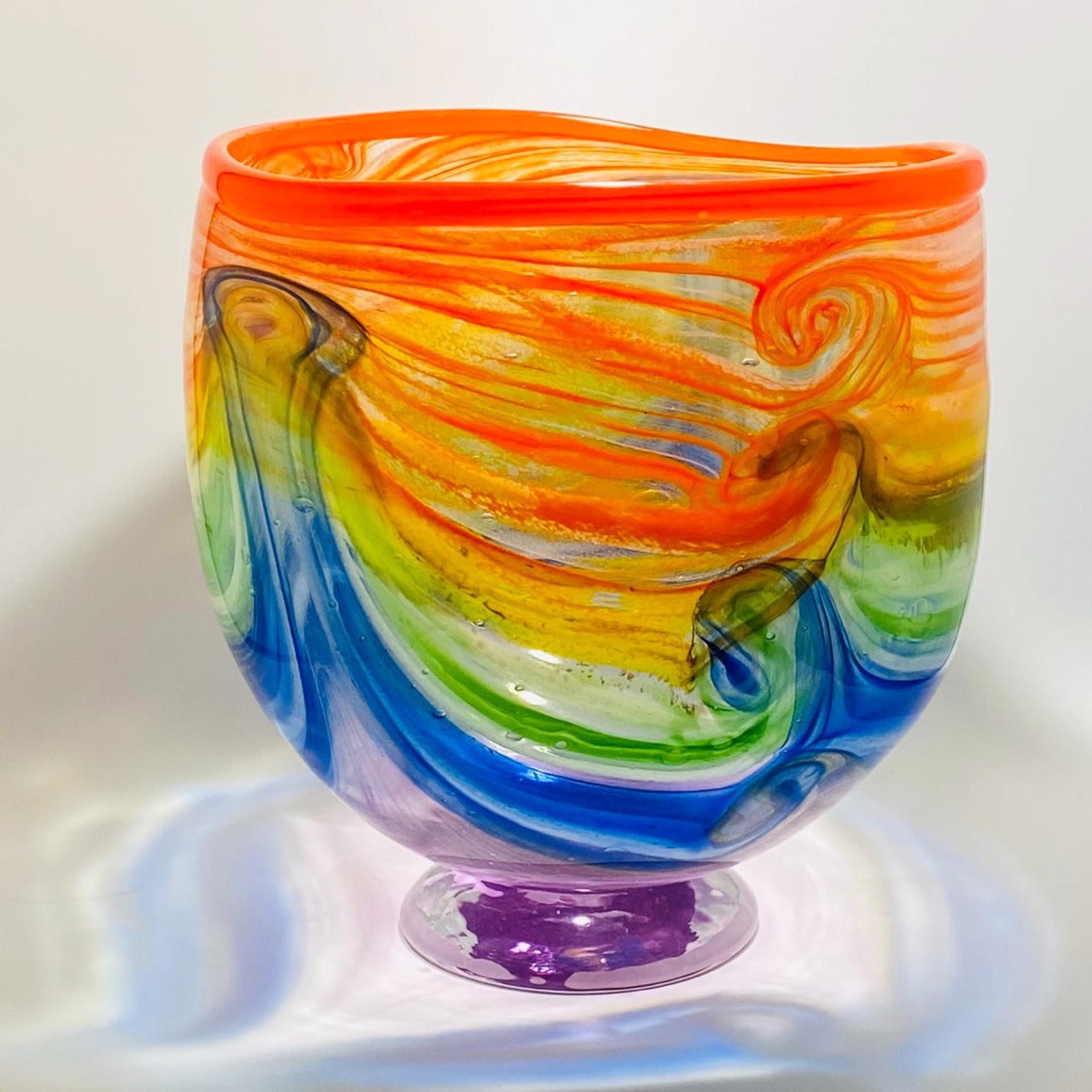 Footed Bowl Rainbow Swirl JG23-1 by John Glass