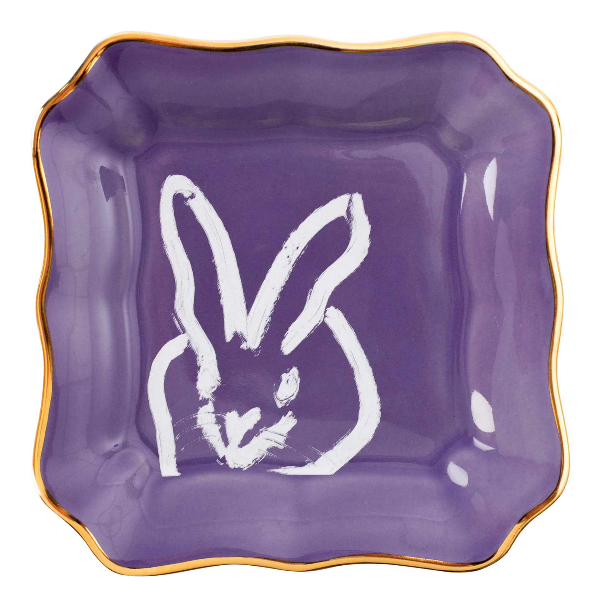 Bunny Portrait Plates: Lilac with Gold by Hunt Slonem