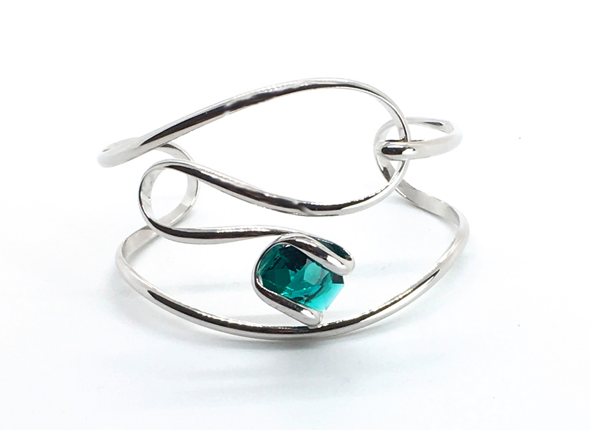 Bracelet ~ Emerald Green Austrian Swarovski Crystal ~ Mixed Metals Triple Coated with Rhodium ~ Handmade Setting  by Monique Touber