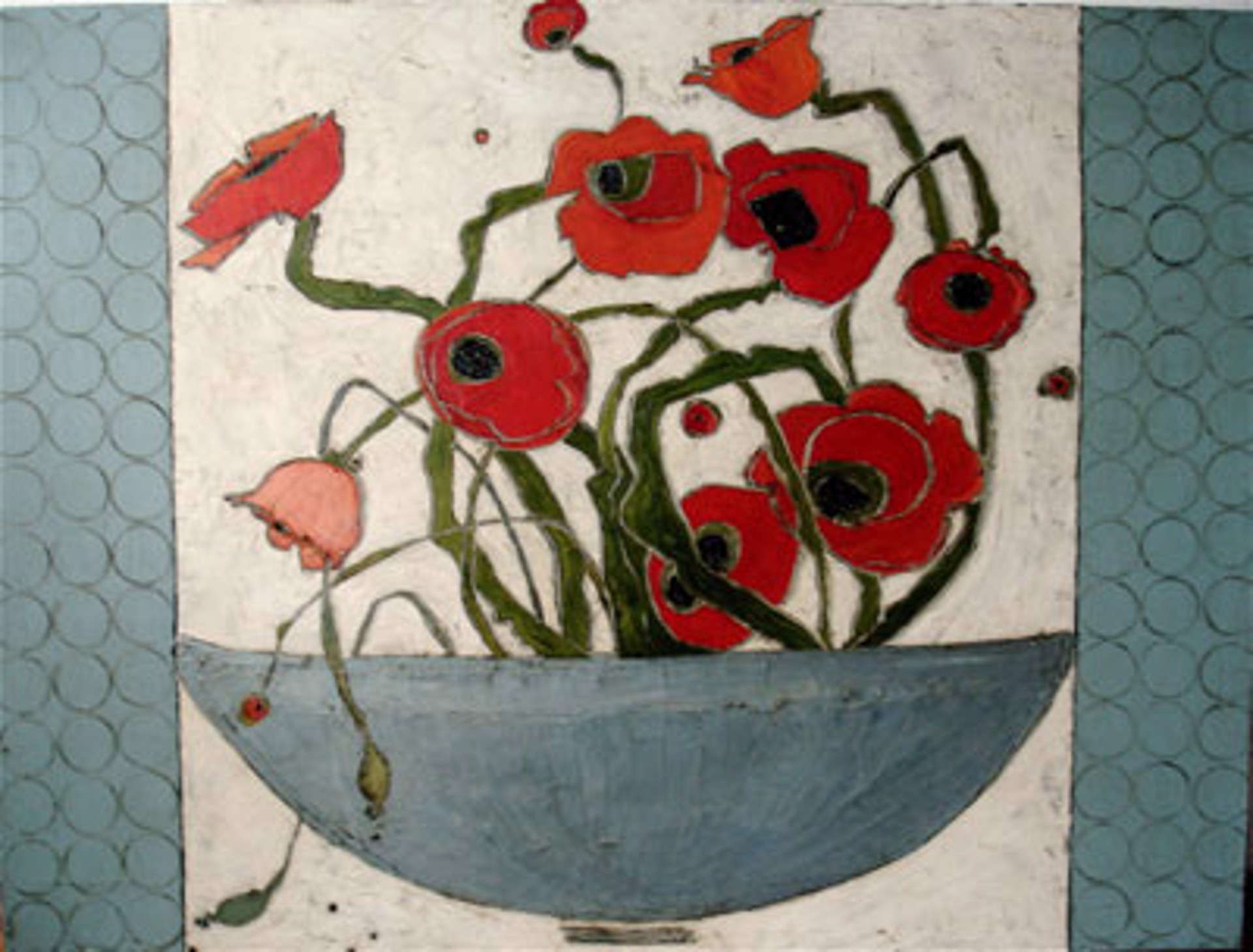 Poppies in Metallic Bowl by Karen Tusinski