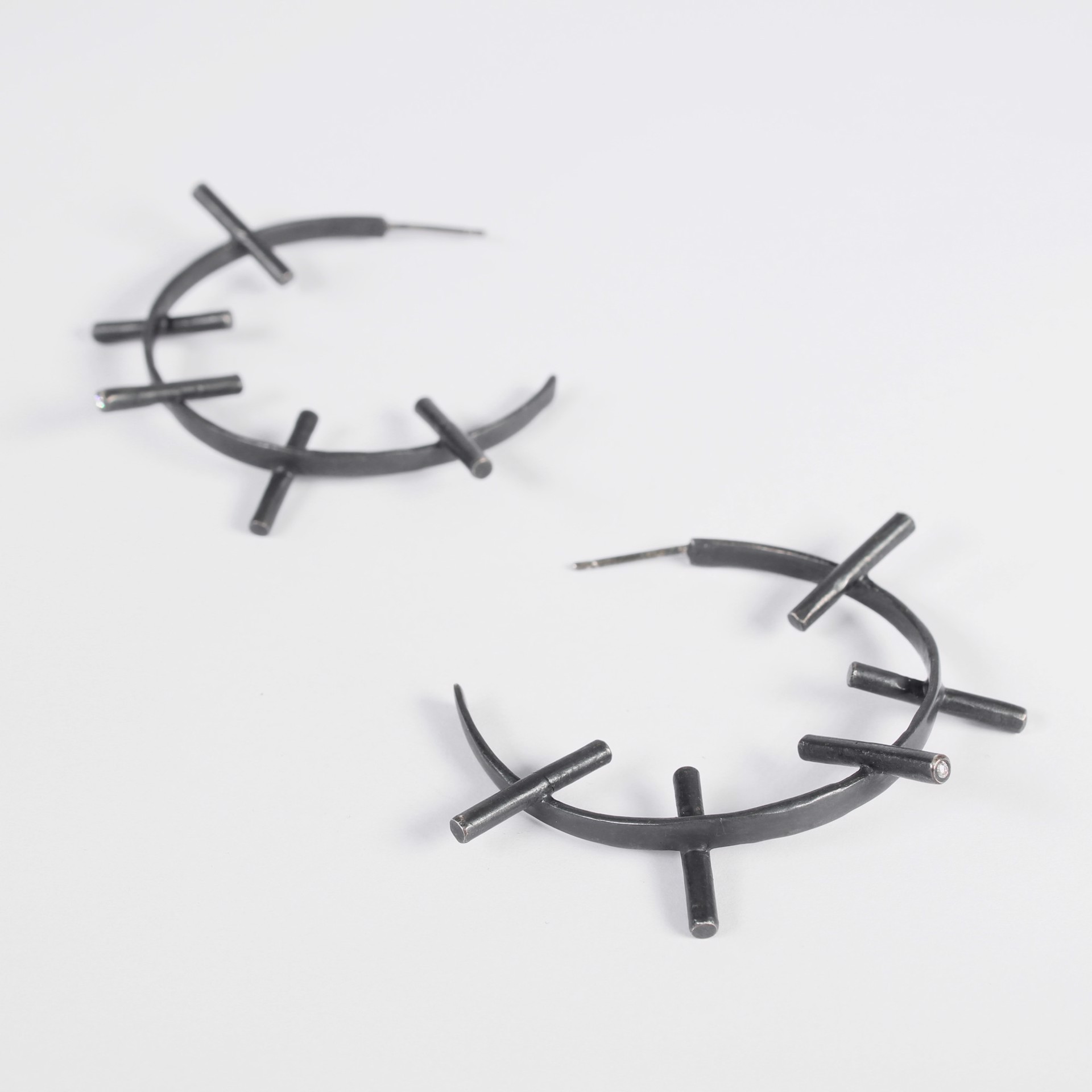 Black & Diamond Spiked Hoops by Biba Schutz