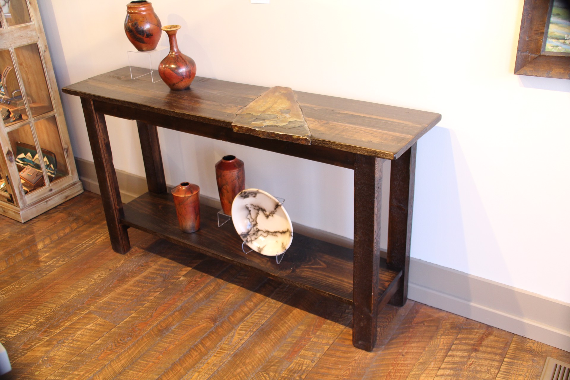 Barnwood Sofa Table with Slate Inlay by Mark Holms