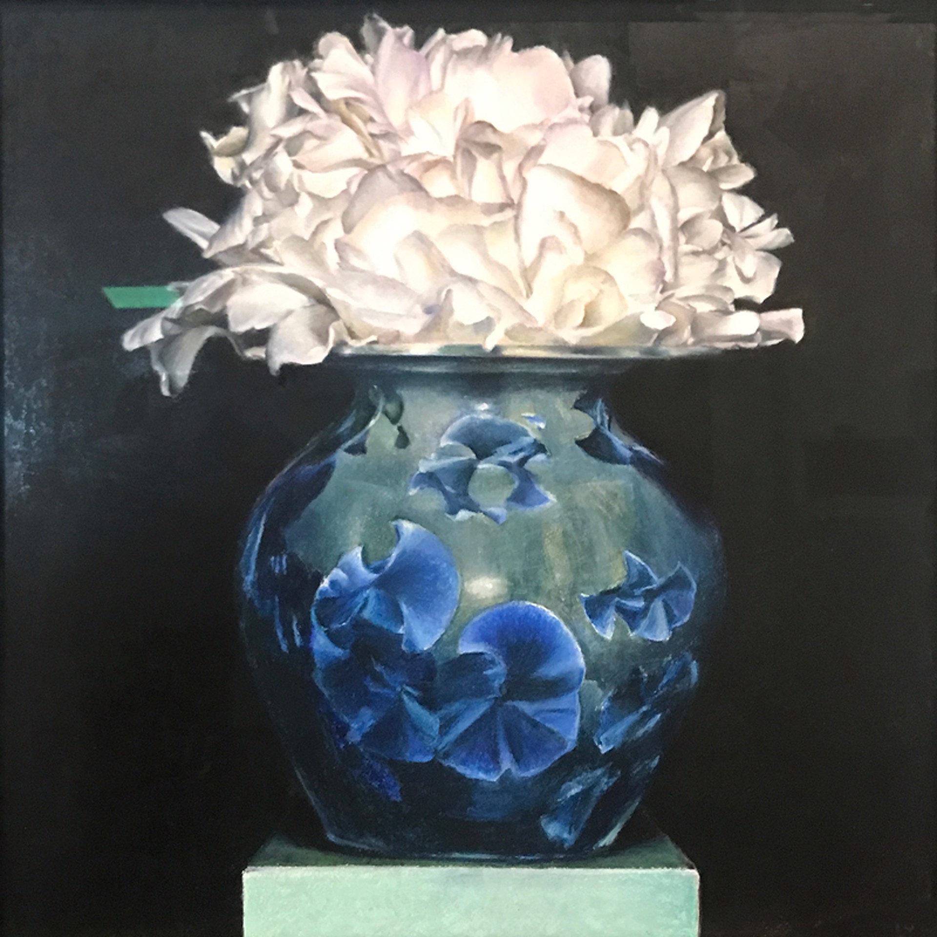 White Peony in Blue Vase by Stephanie Neely