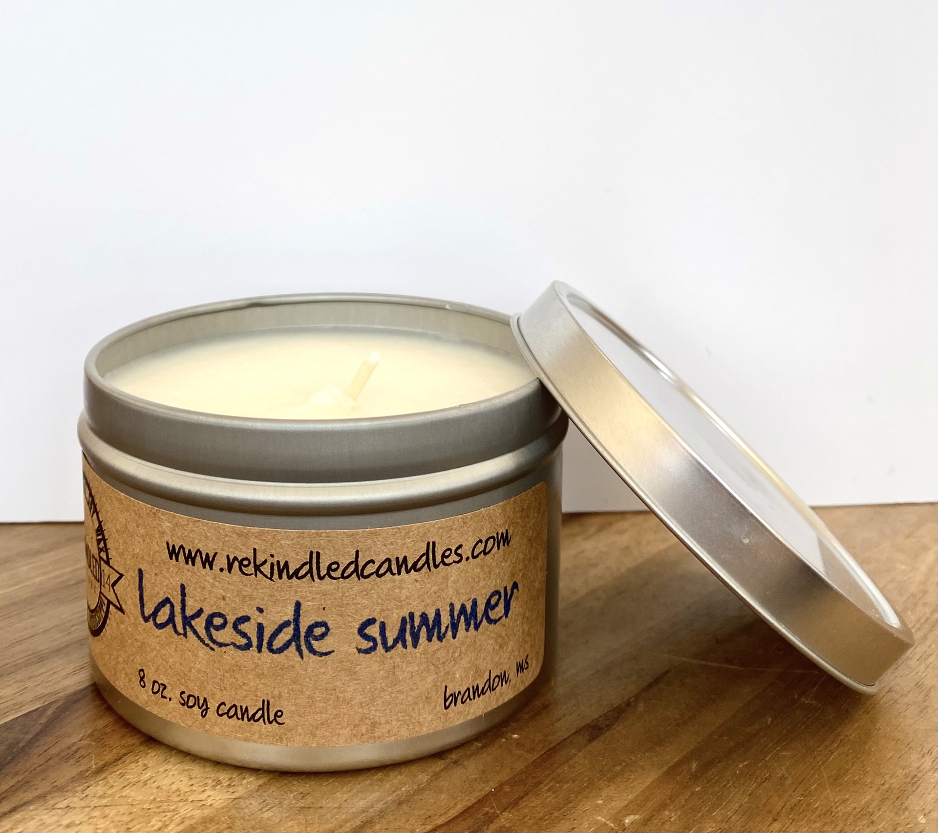 Lakeside Summer Candle Tin by re-kindled candle company