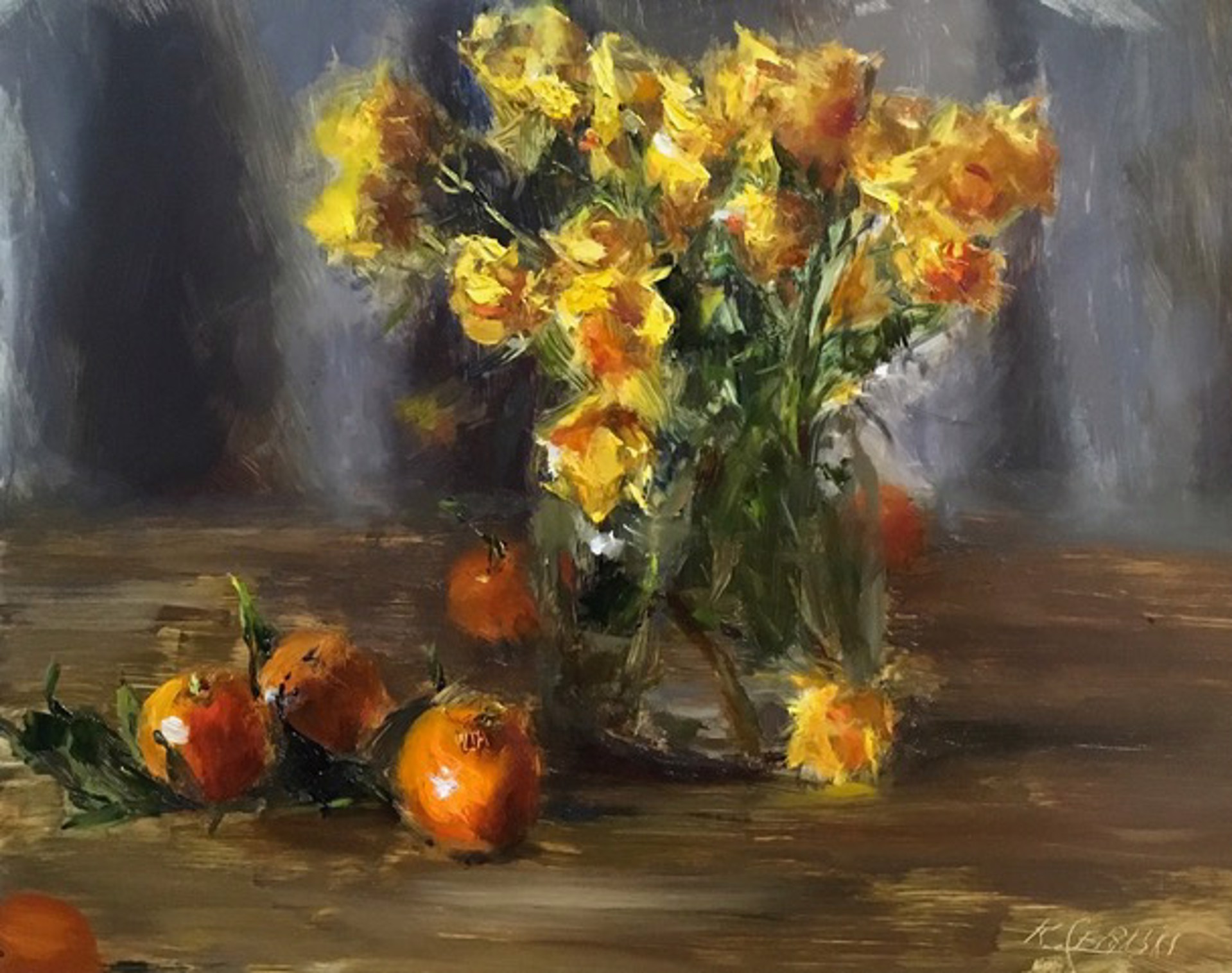 Mandarins and Baby Roses by Rosanne Cerbo