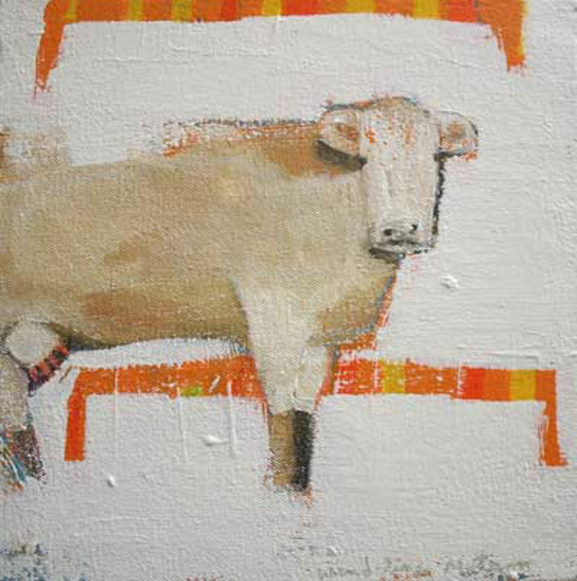 Cow With Orange Benches by Wendeline Simpson Matson