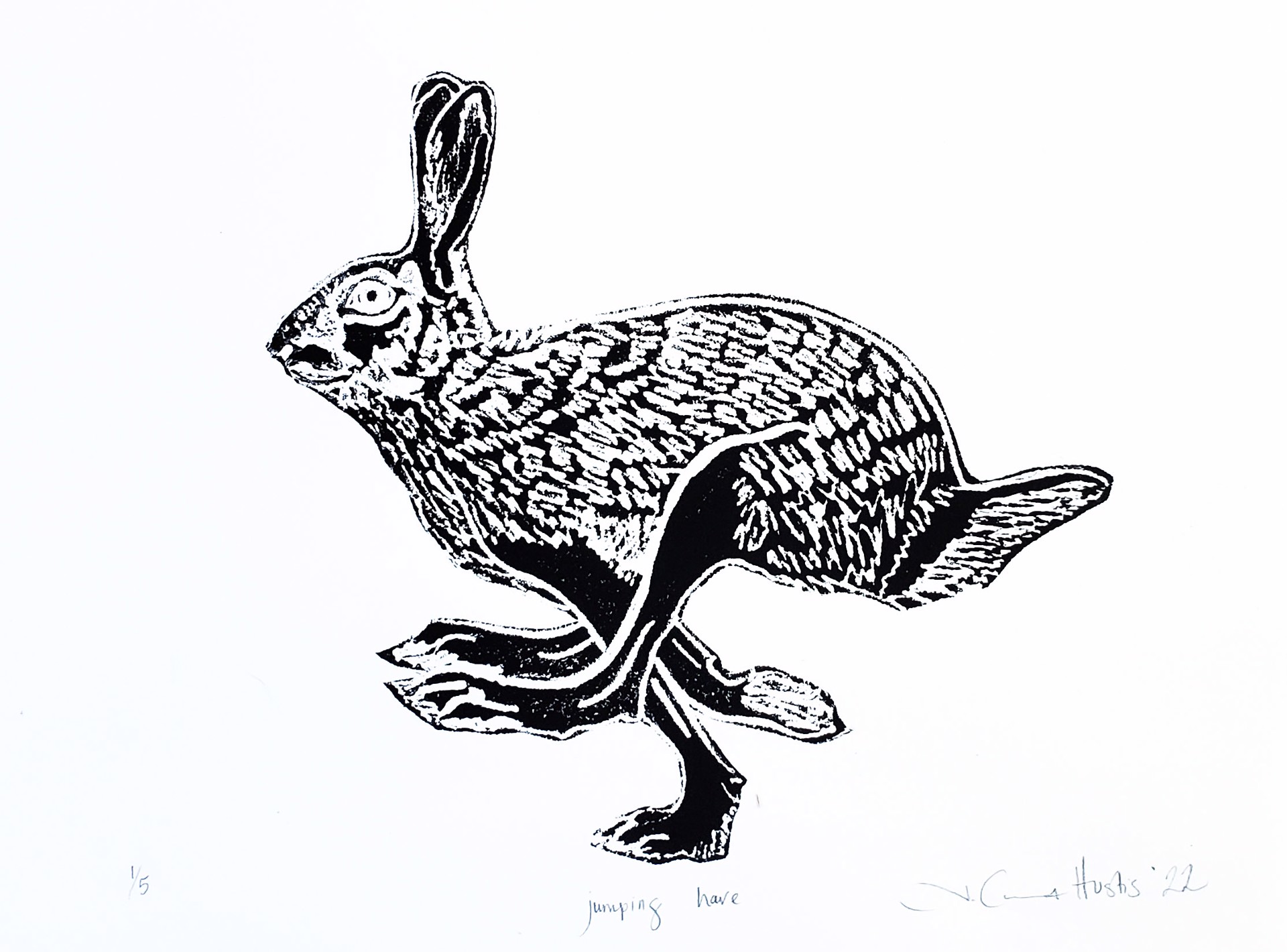 Jumping Hare Etching Print by Jennifer Cocoma Hustis