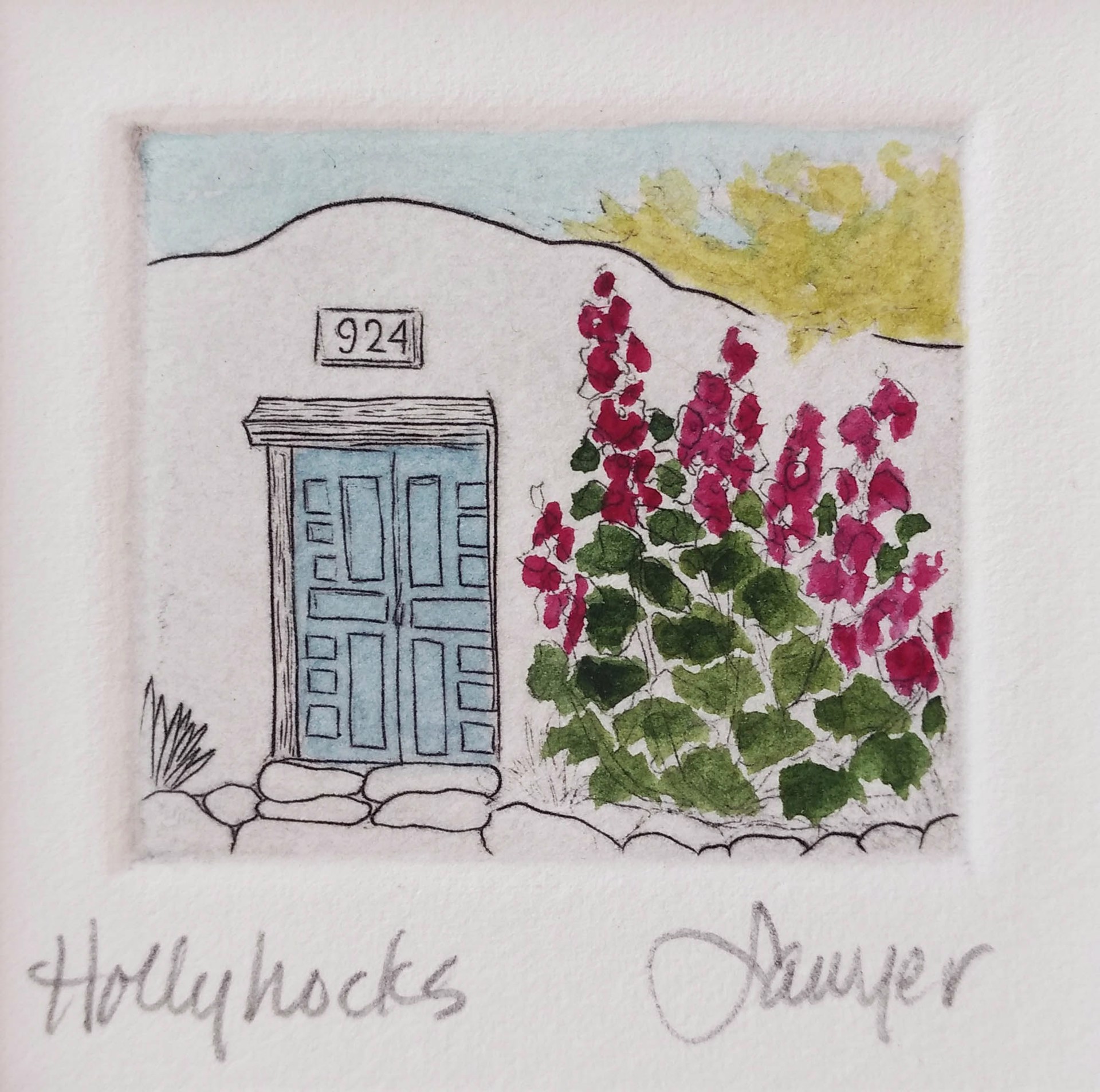Hollyhocks (framed) by Anne Sawyer
