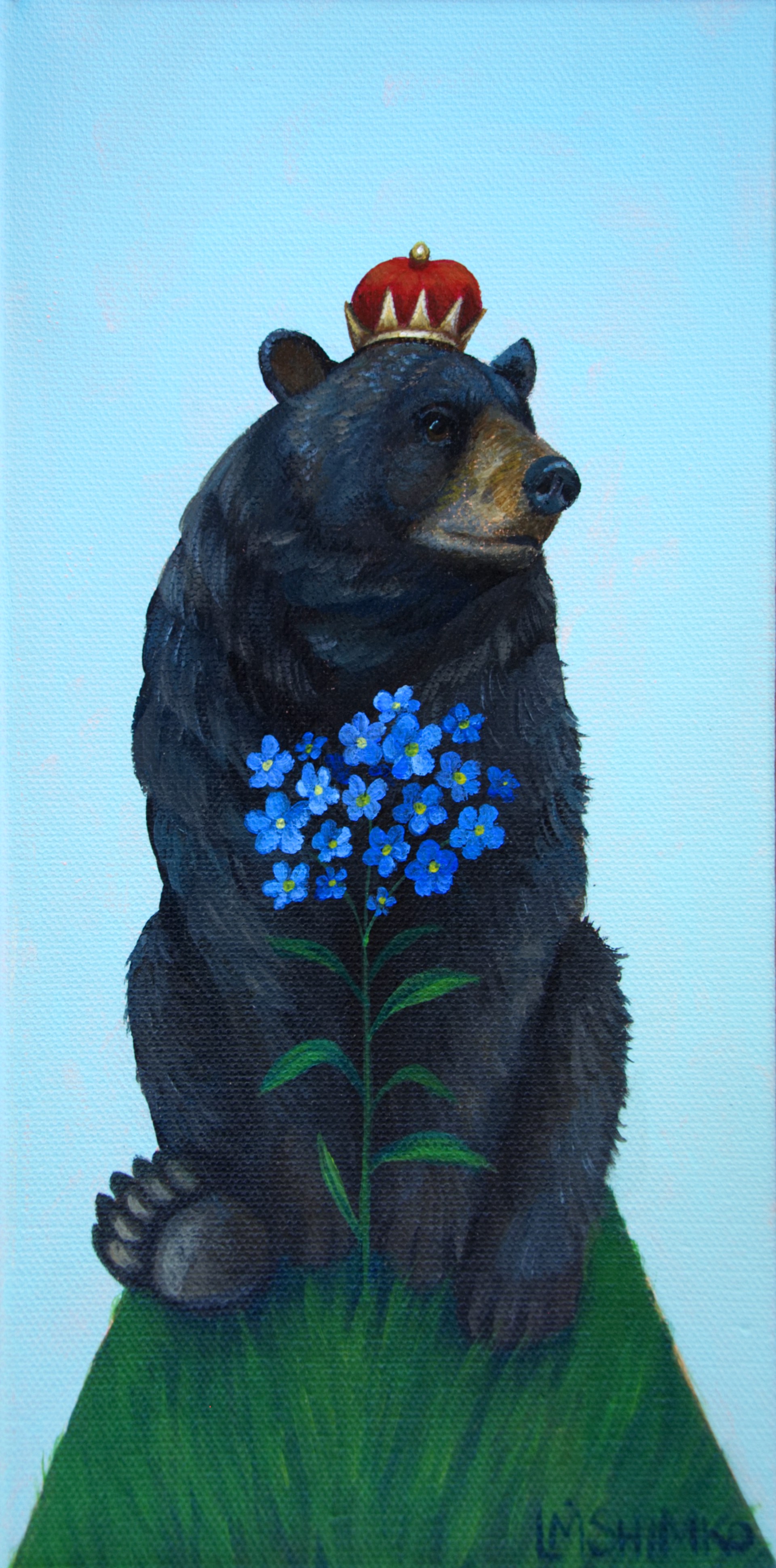 Black Bear Forget-Me-Nots by Lisa Shimko