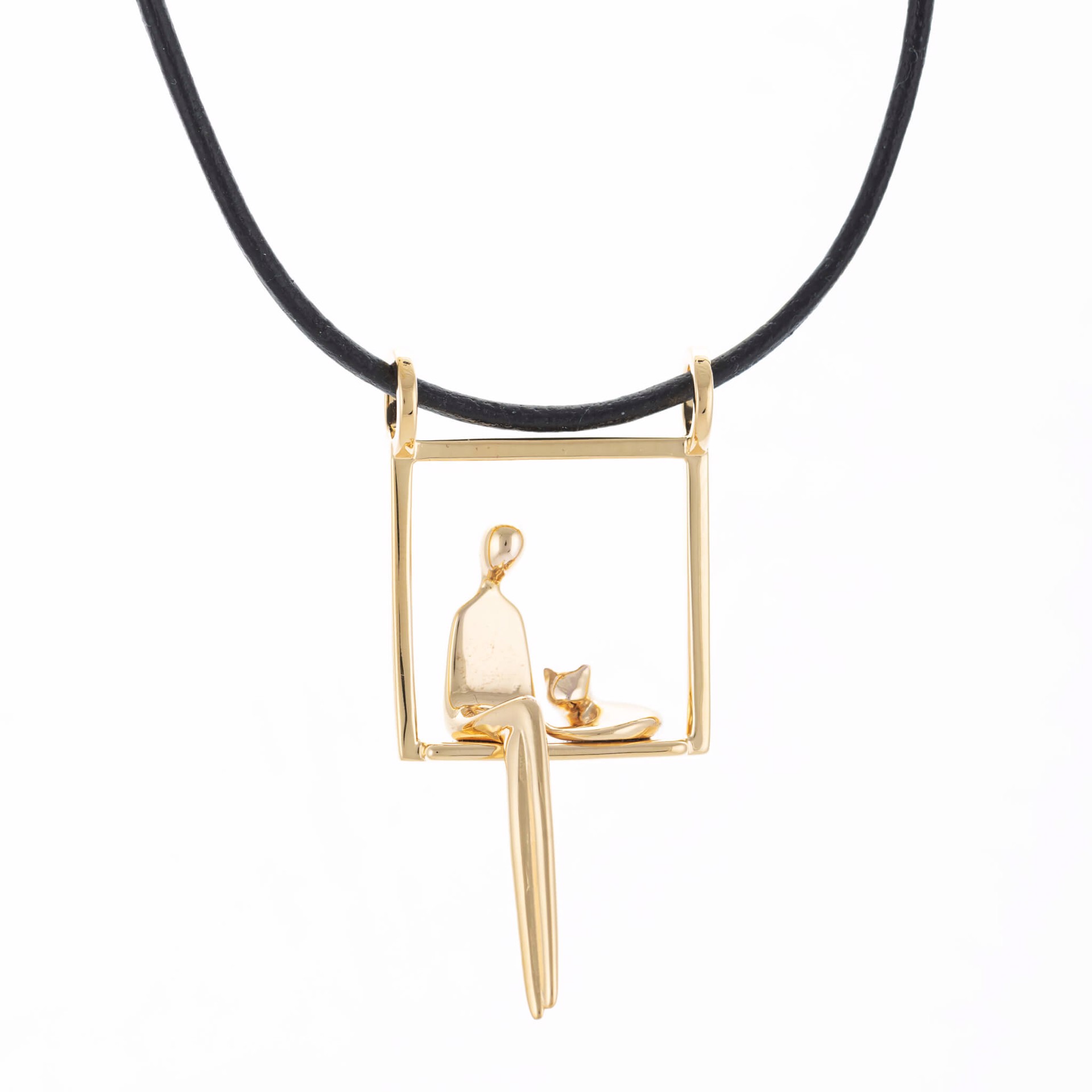 Woman with Cat in Gold with Leather Chain by YENNY COCQ