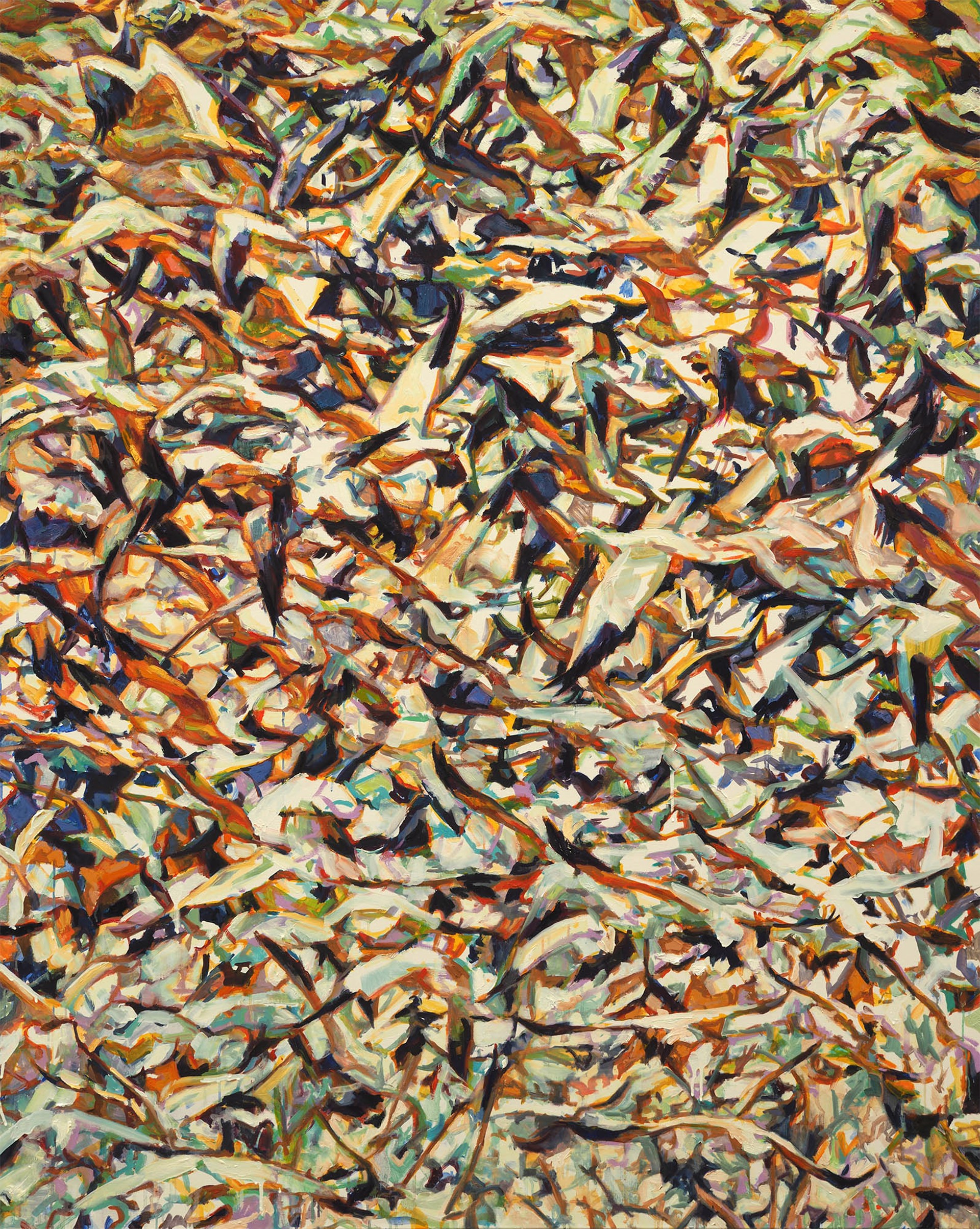 Abstract painting of Snow geese migrating by Patricia Griffin