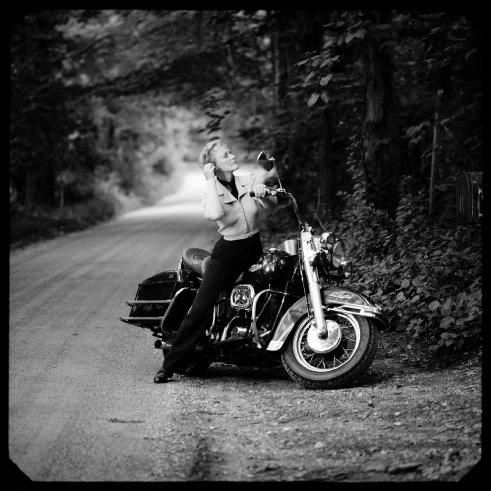 96095 Glenn Close on Motorcycle 665 BW by Timothy White