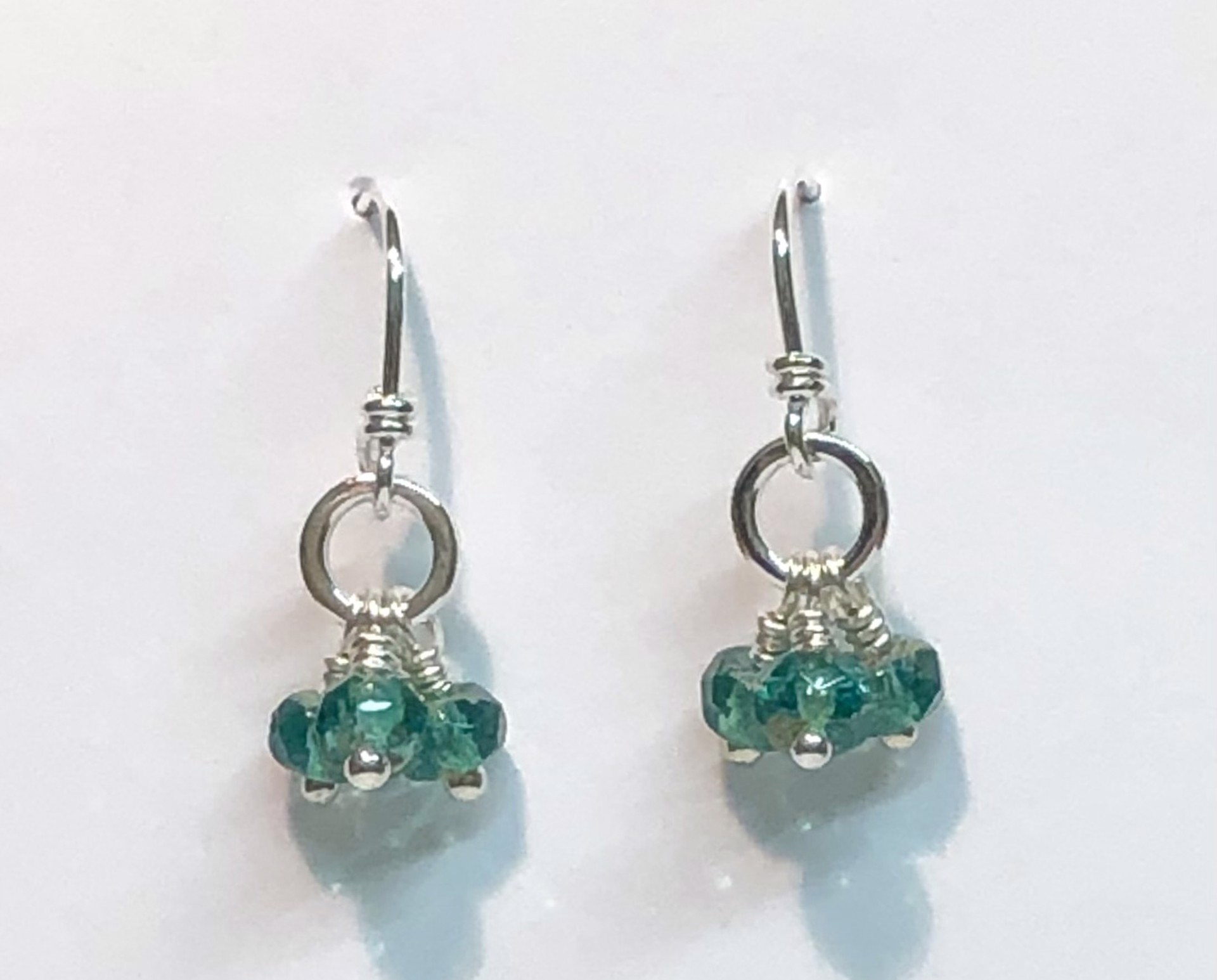 Green/Blue Czech with Small Ring Earrings, Sterling Silver by Amelia Whelan