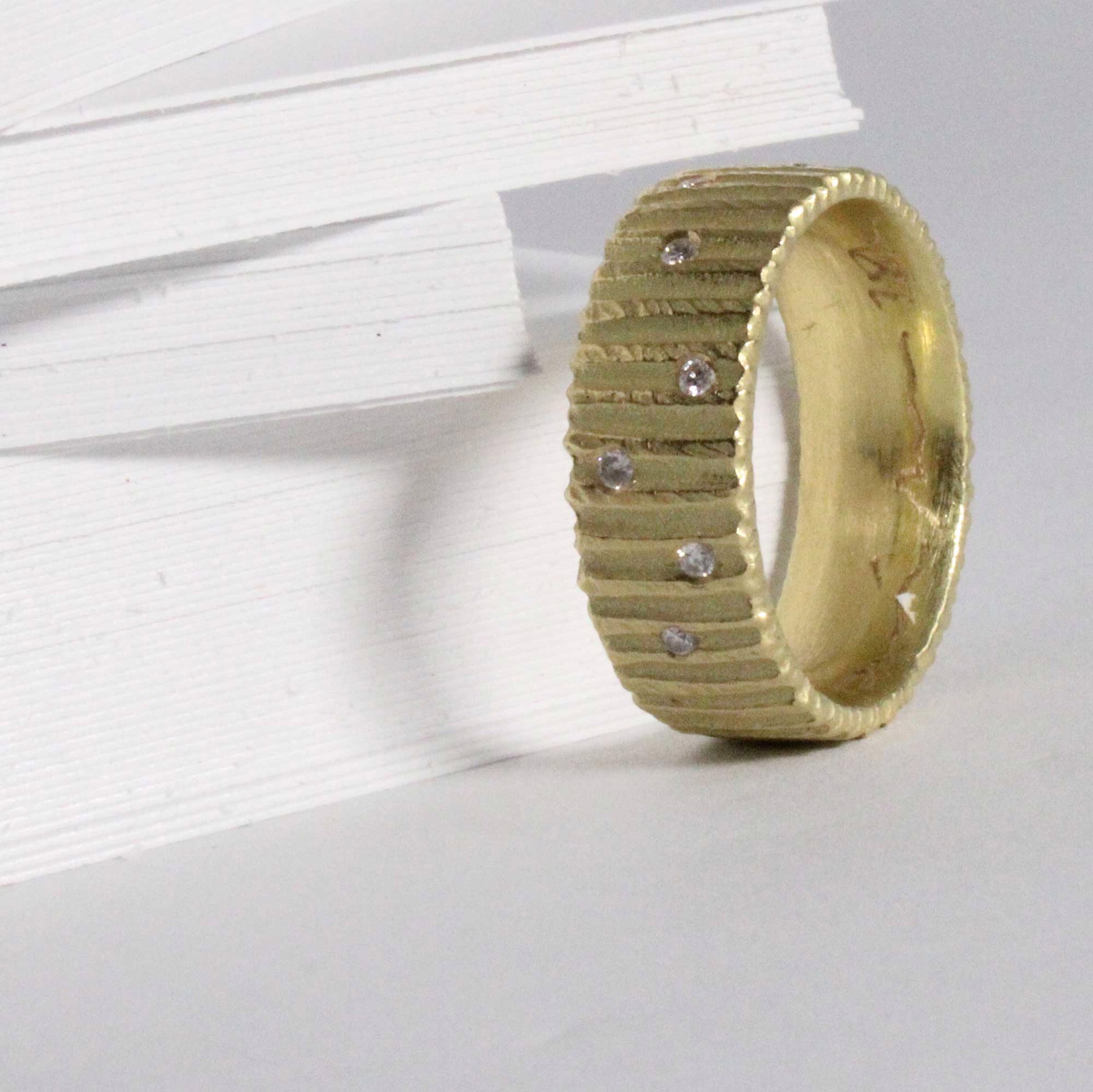 Gold Wide Vertical Dig Ring by Dahlia Kanner