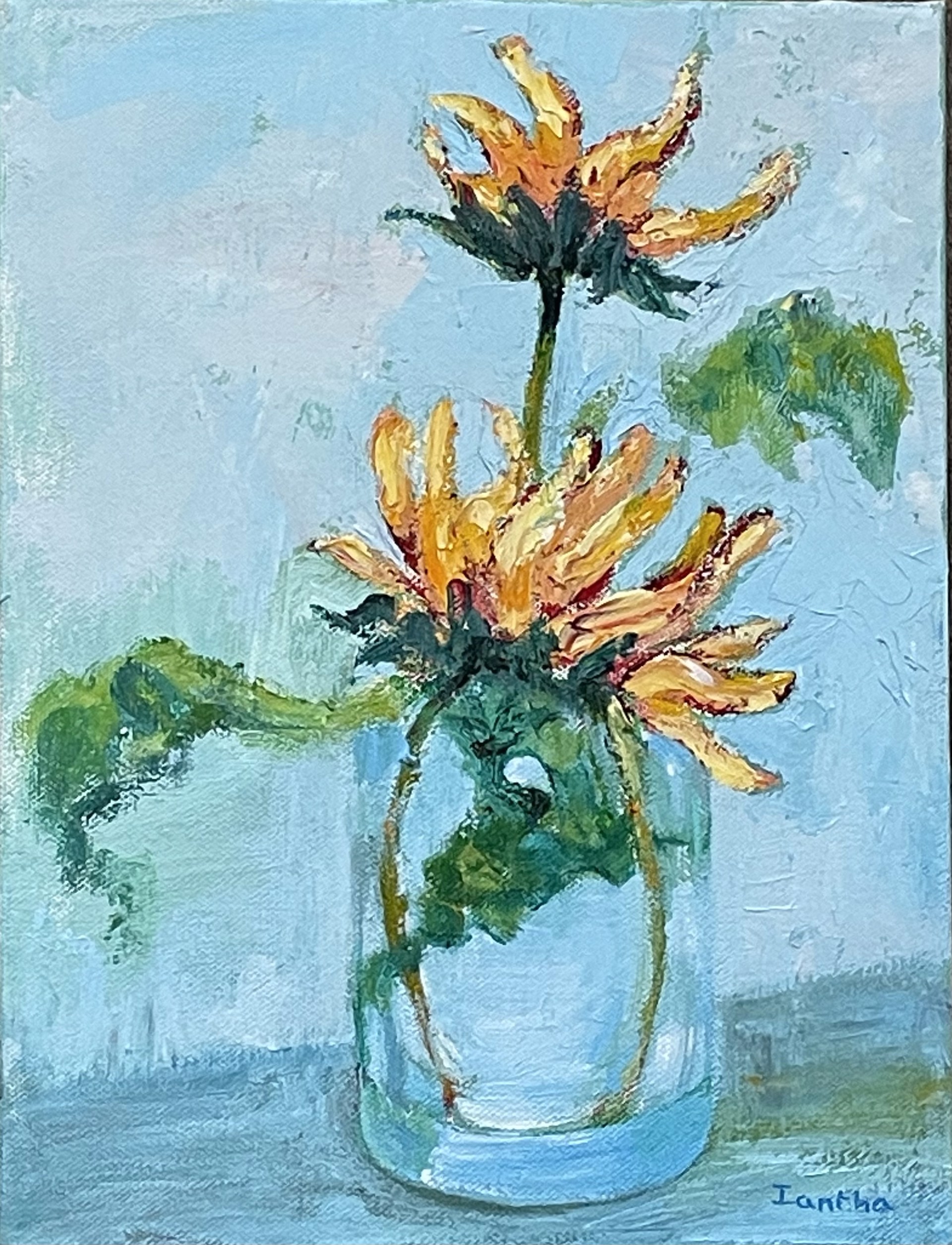 Sunflowers on Blue by Iantha Newton