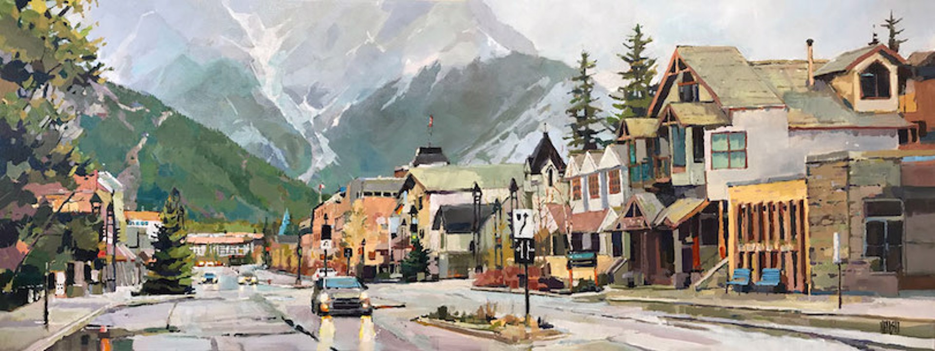 Banff Avenue Rain by Randy Hayashi