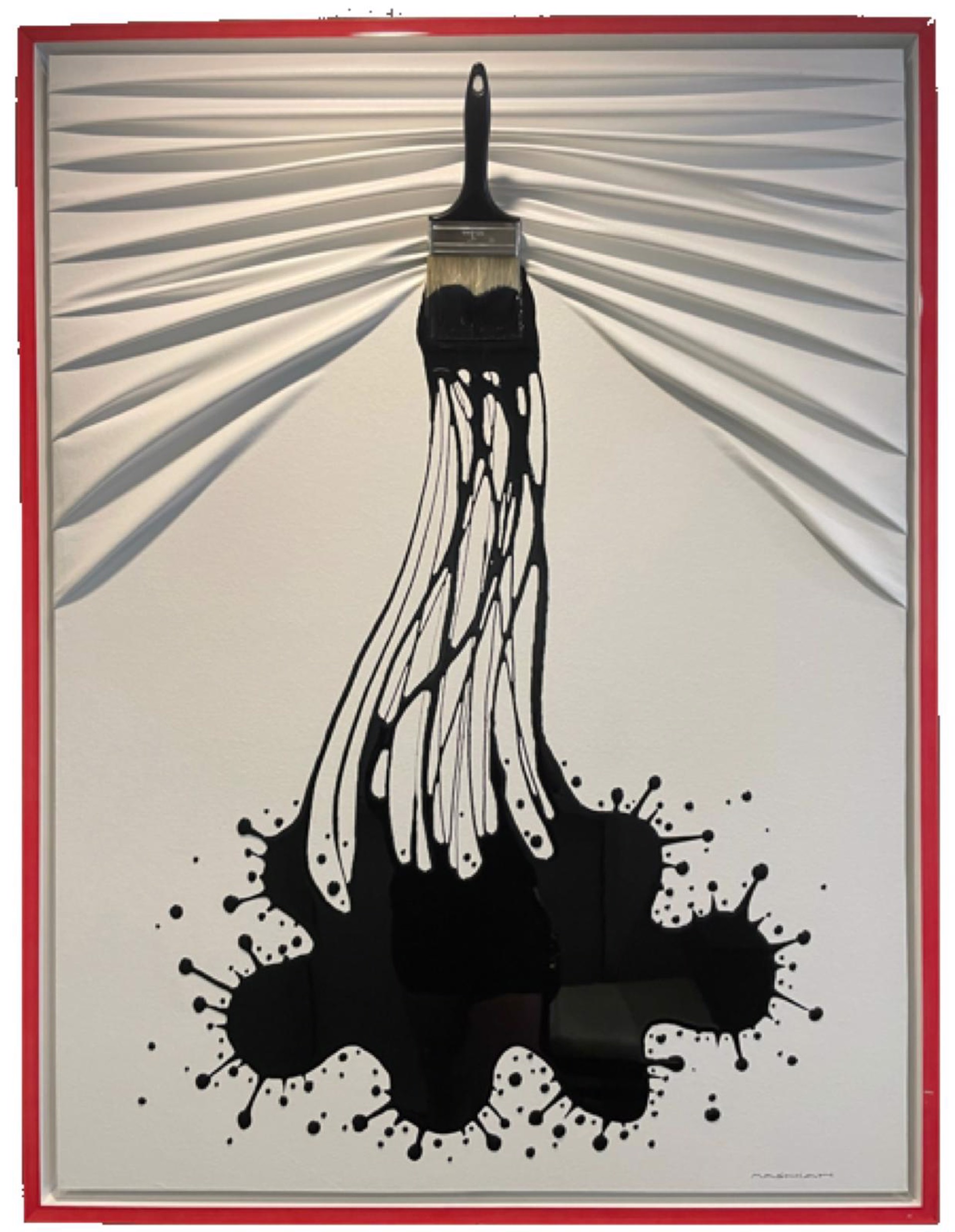 Black Splash on White Canvas In Red Frame by Brushes and Rollers "Let's Paint" by Efi Mashiah