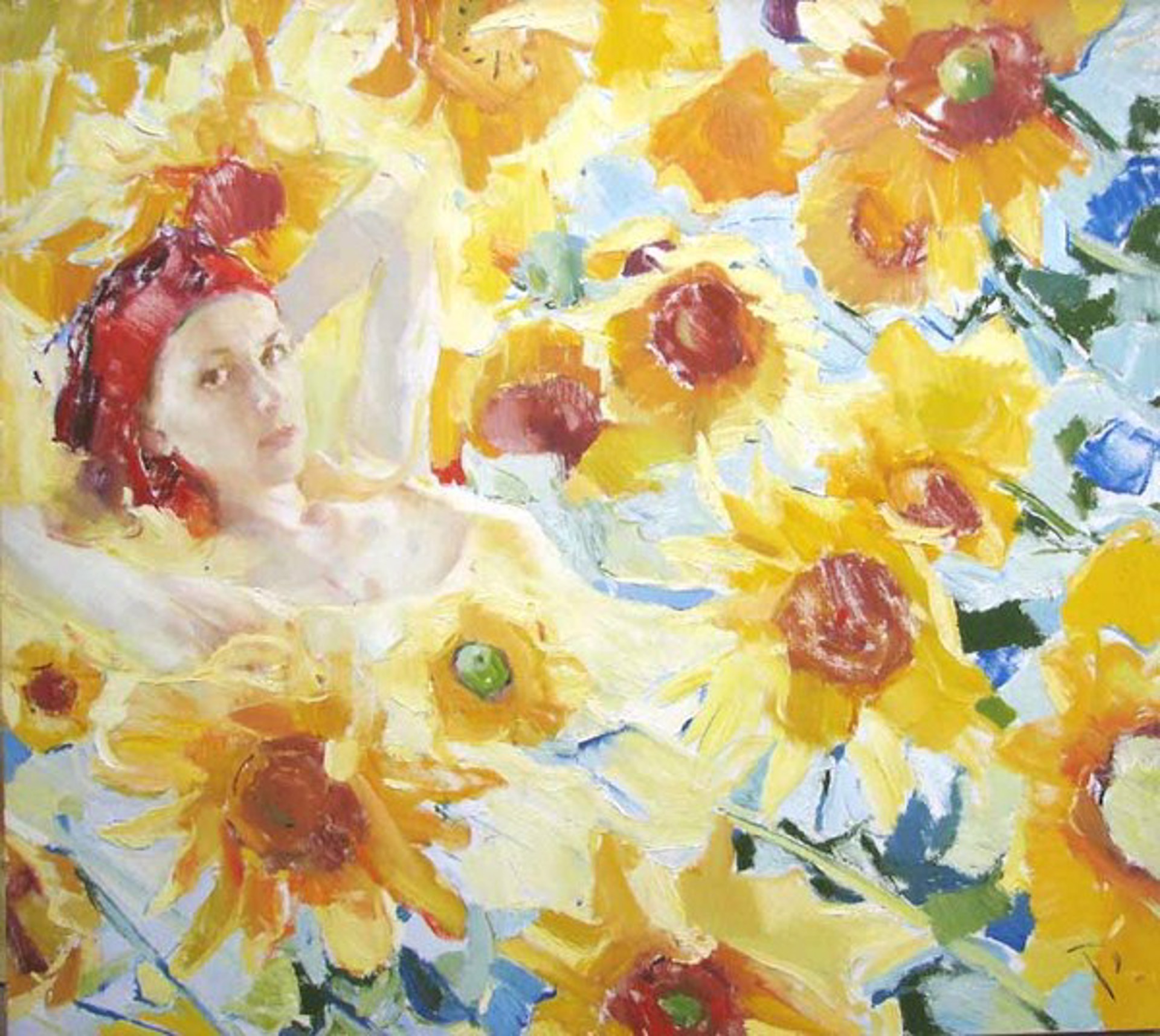 Girl with Sunflowers by Renat Ramazanov
