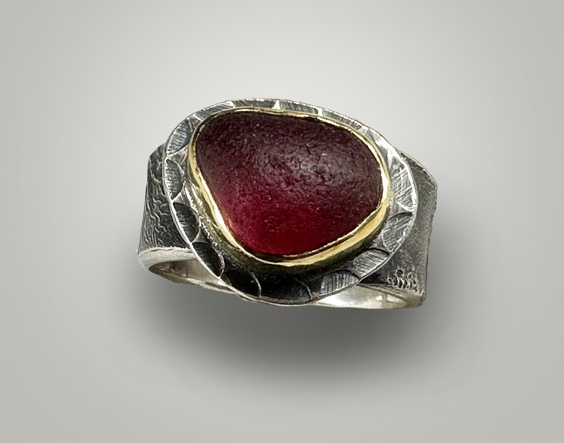 British Red Seaglass Ring by Judith Altruda