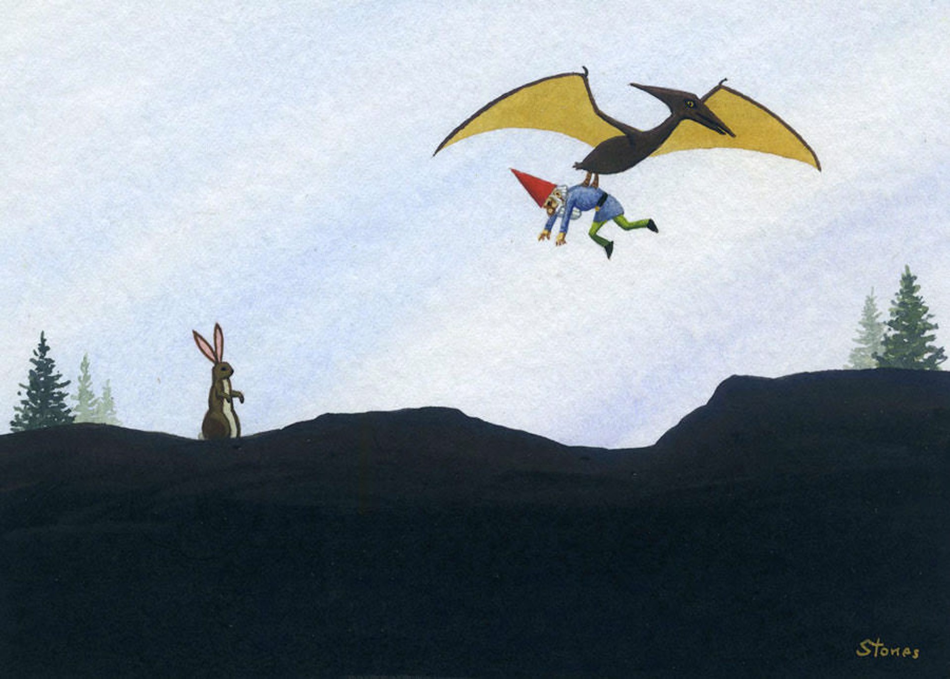 Pterodactyl Grabs Gnome by Greg Stones