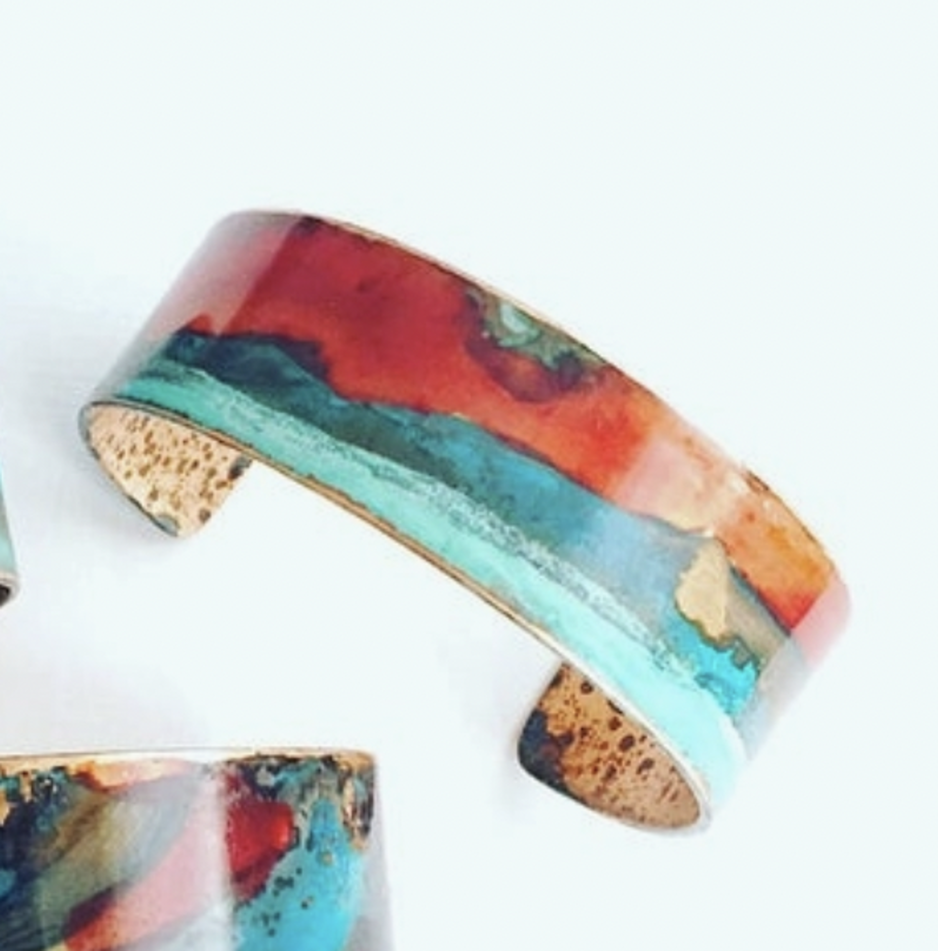 3/4” Width Red and Mixed Verdigris Patina Cuff by ssd jewelry