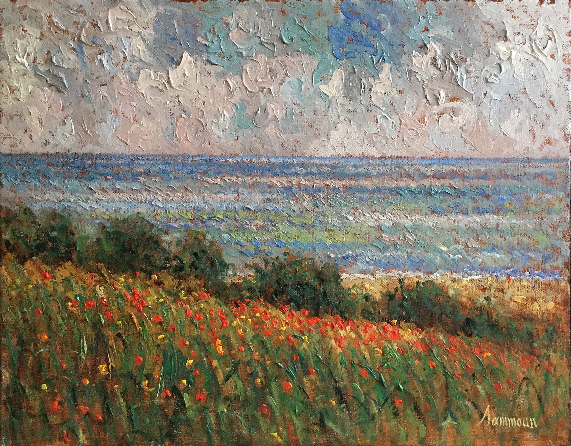Field of Poppies and the Mediterranean Sea by Samir Sammoun