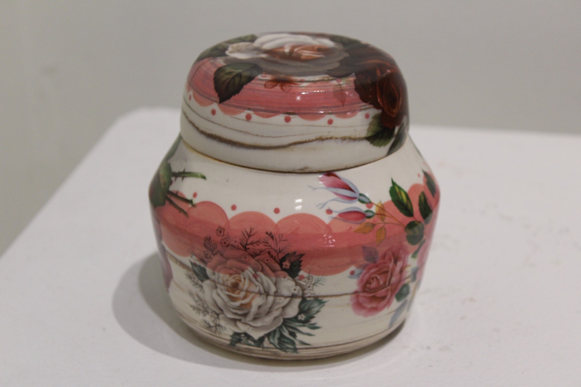 Large Lidded Jar with Roses by Kristen Kinnaley