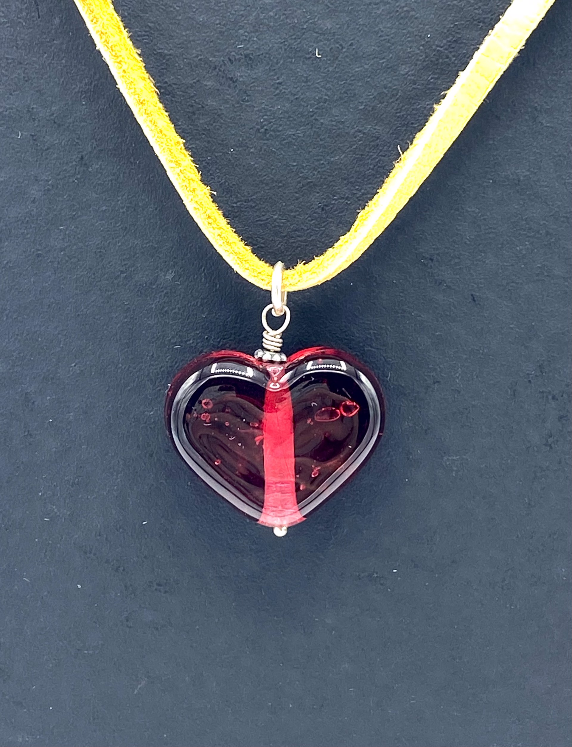 Vertical Heart Realite Suede Bead Necklace by Emelie Hebert
