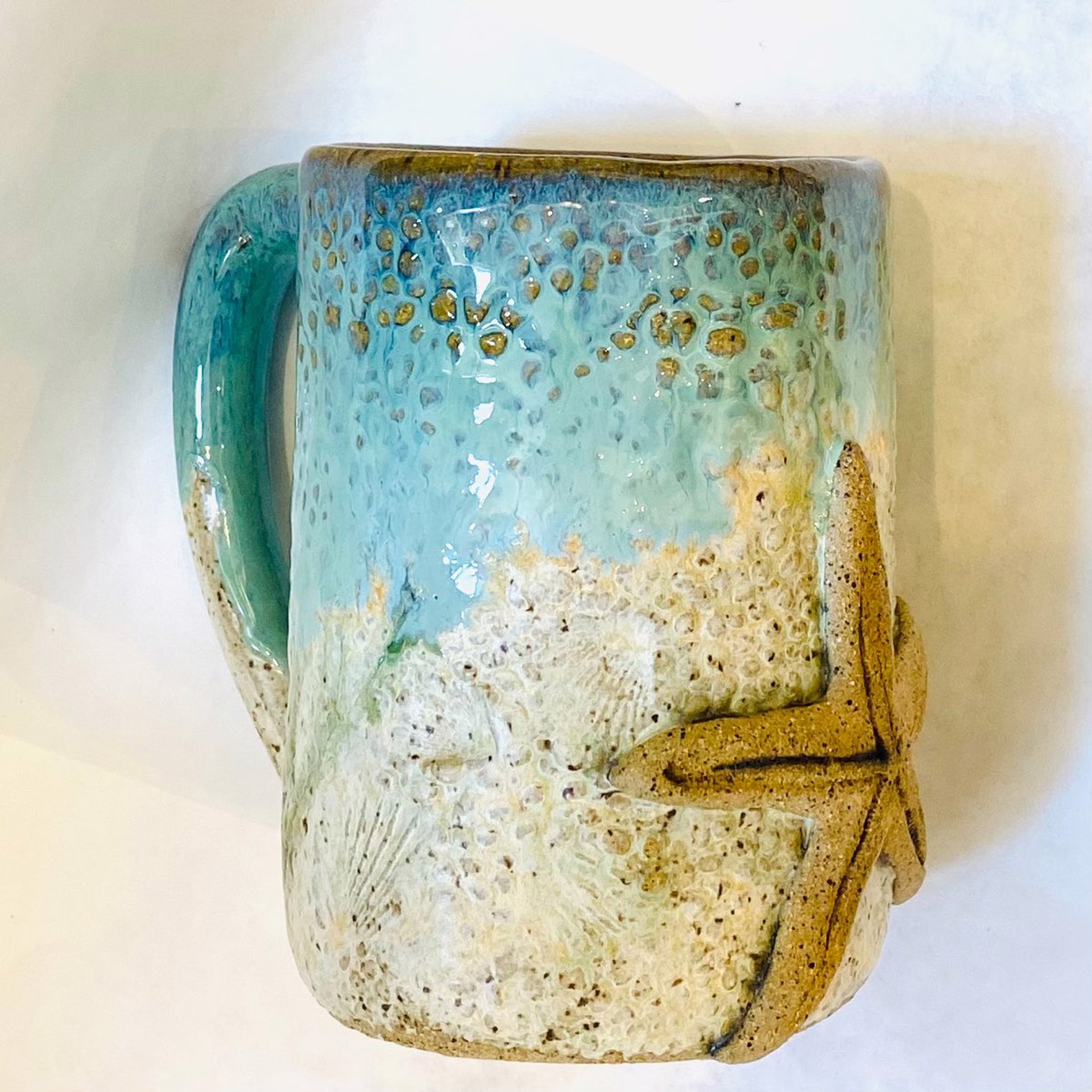 Logan22-881A Starfish Mug (Teal Glaze) by Jim & Steffi Logan