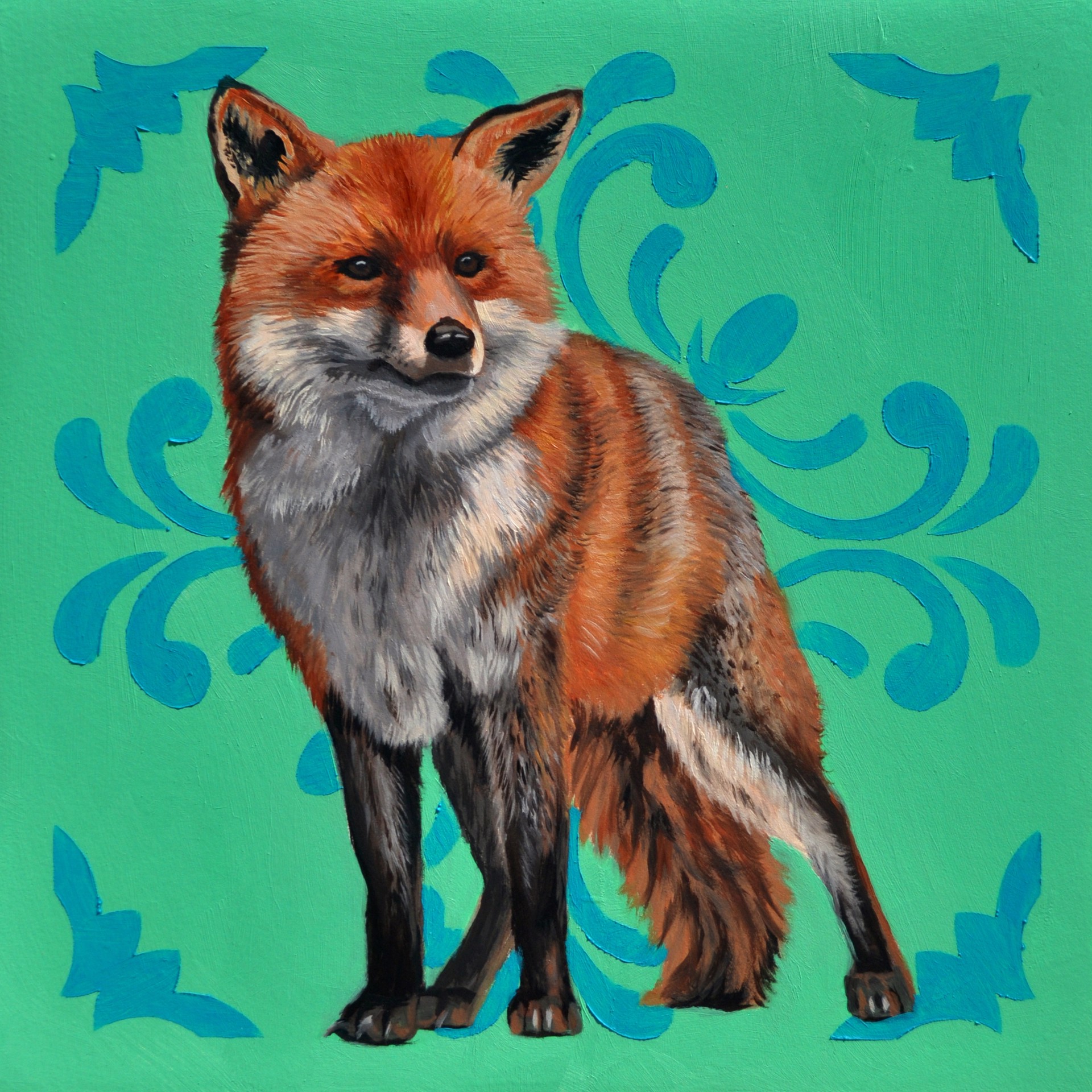 Fox on Green Background by Robin Hextrum