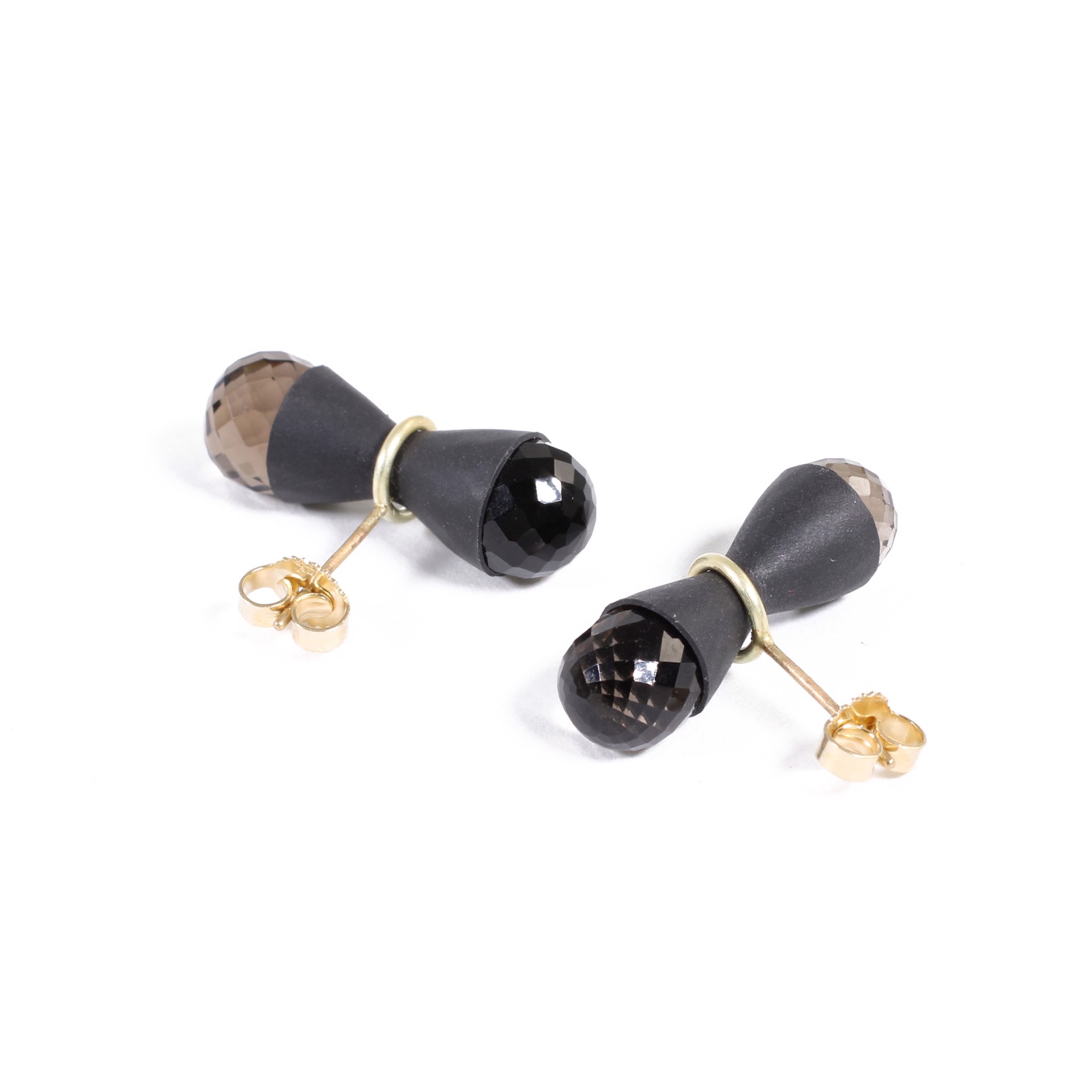 Smoky Quartz & Gold Side Sparkle Earring by Tracy Steepy