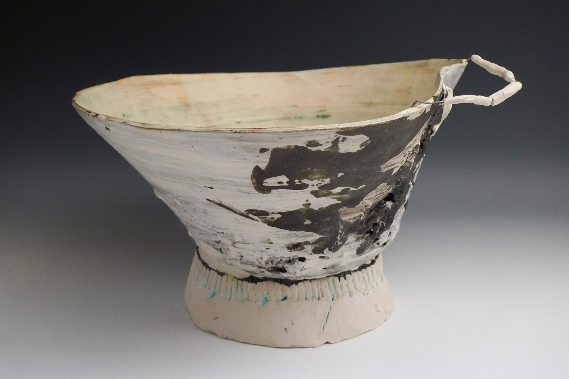 Cream and White Bowl with Pedestal by Ani Kasten