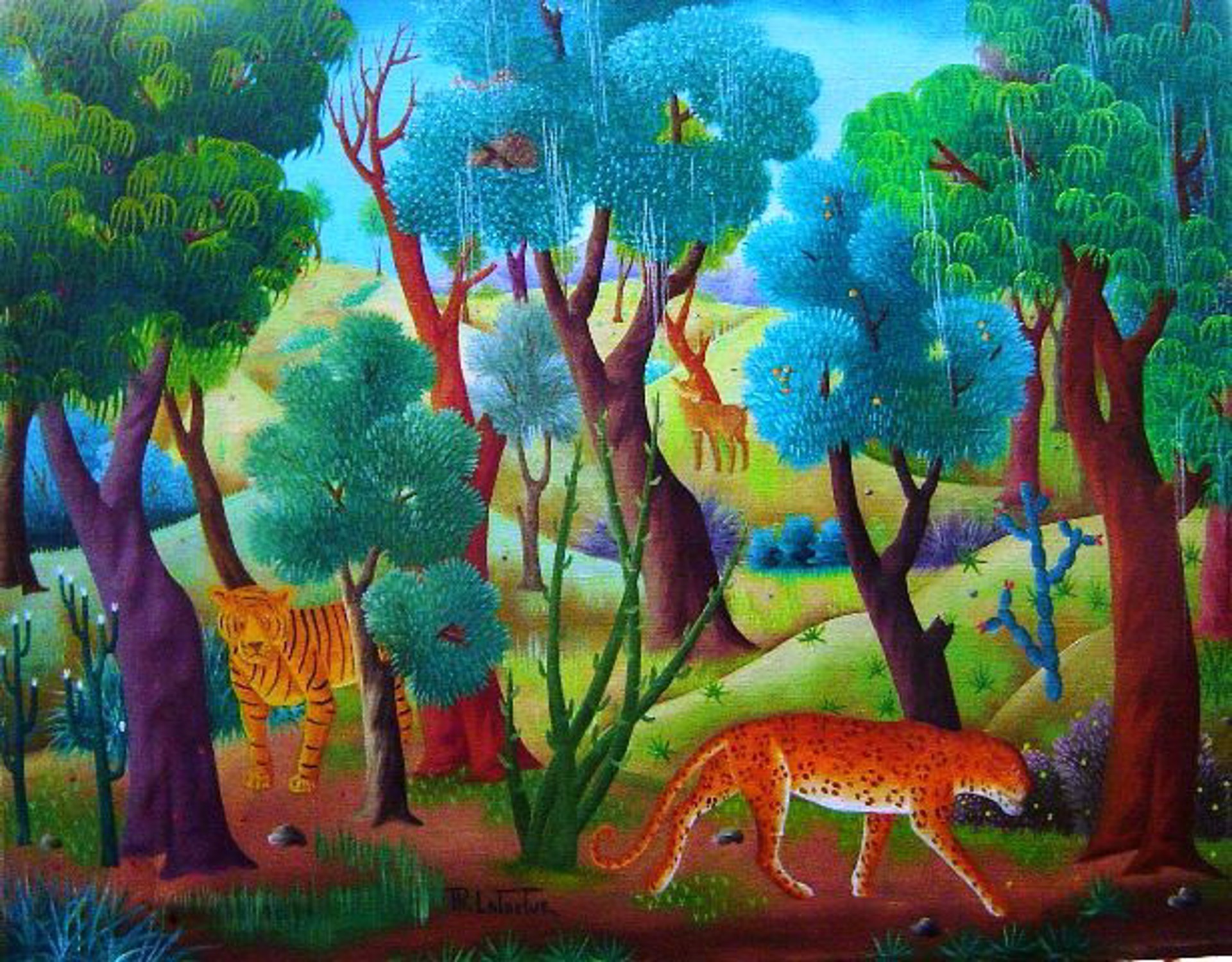 Jungle Scene #1-2-95MFN by Philton Latortue (Haitian, b.1944)