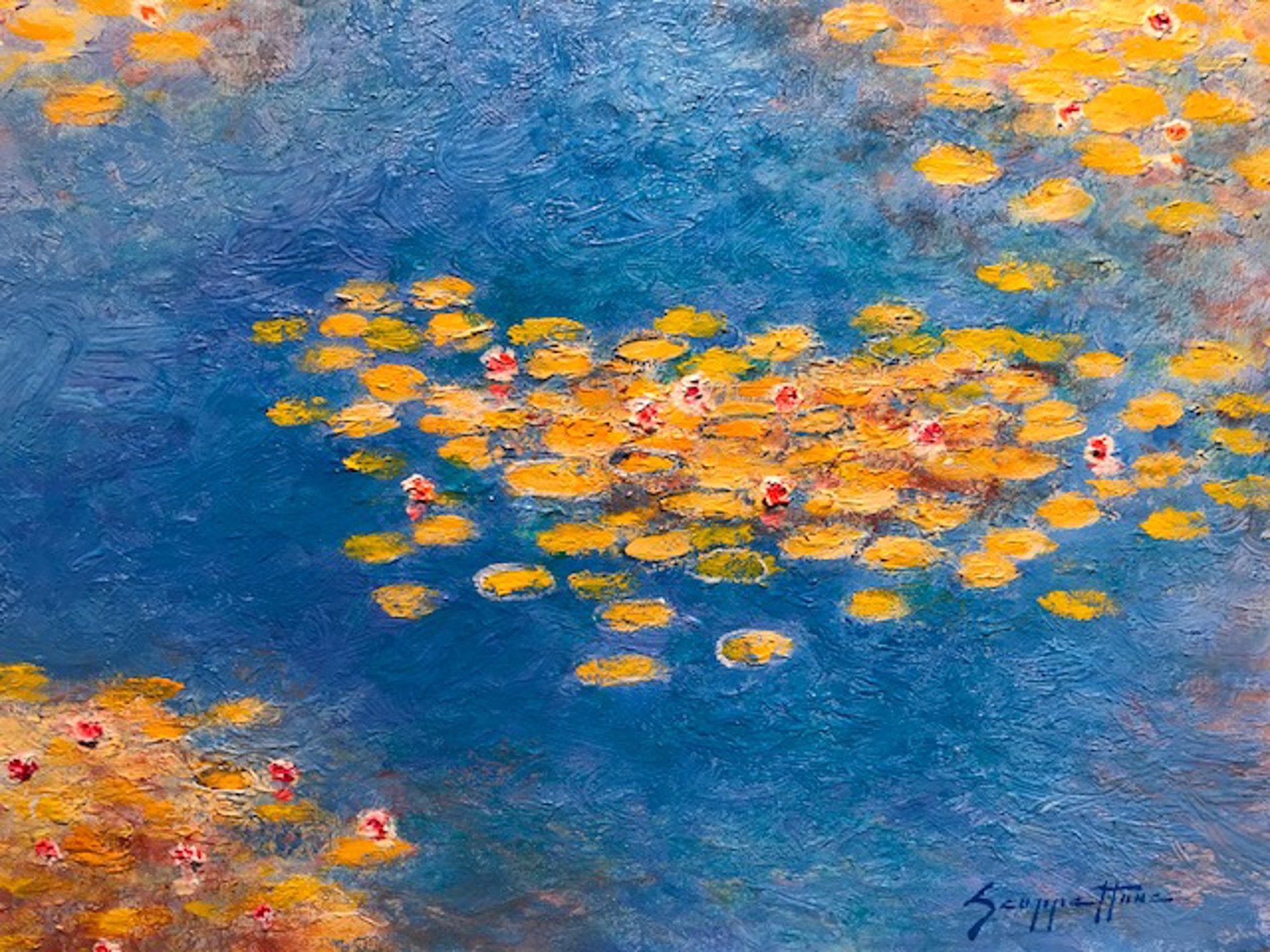 Yellow Flowers on Pond by James Scoppettone
