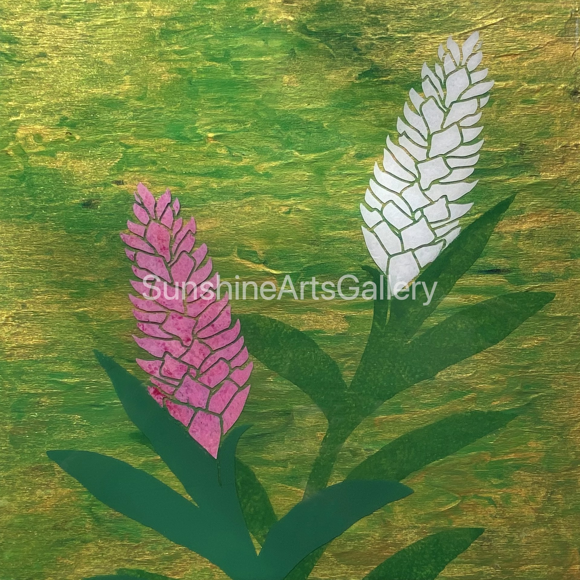 Pink and White Ginger on Green Gold by Pati O'Neal