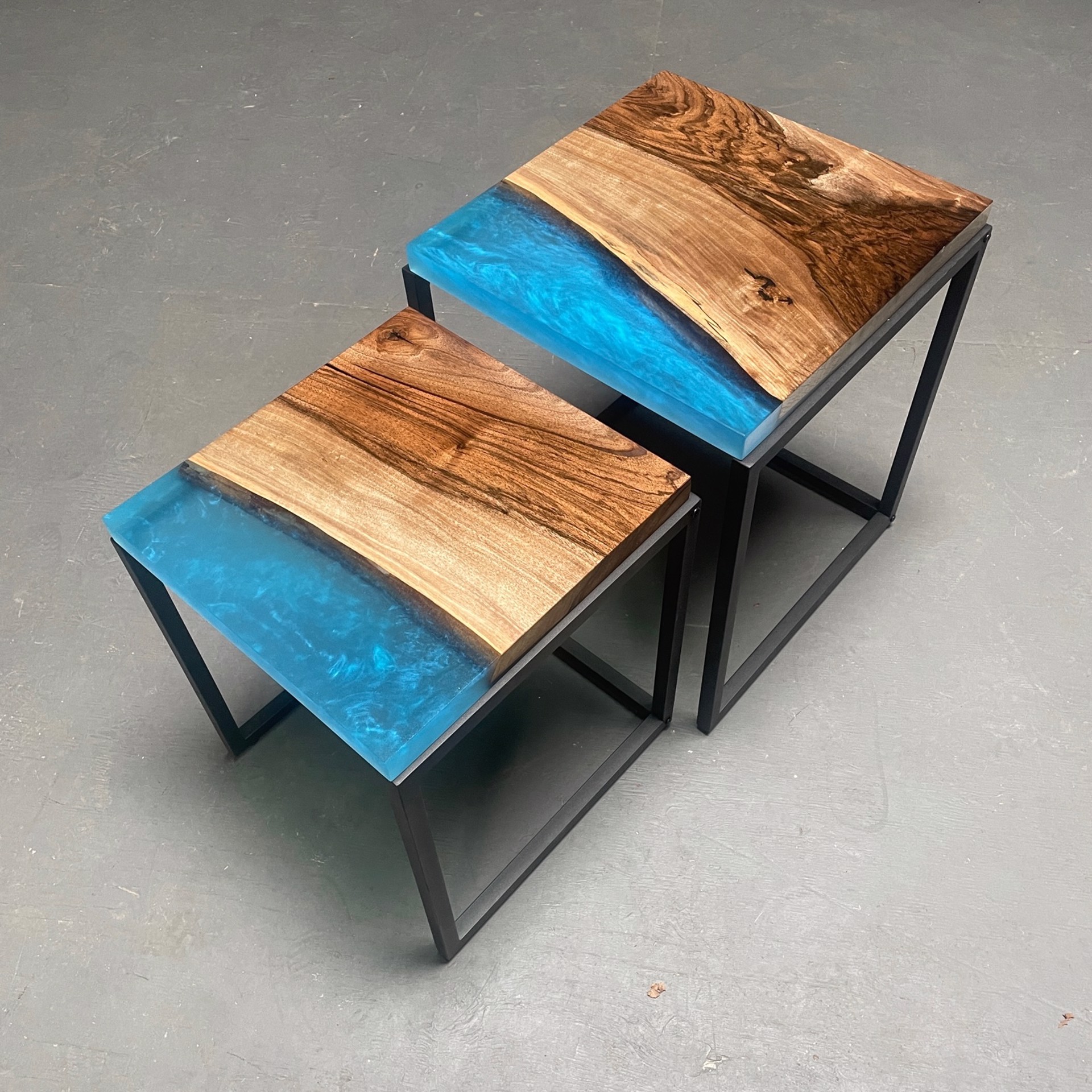 English in Maui Blue Nesting Tables by Benjamin McLaughlin