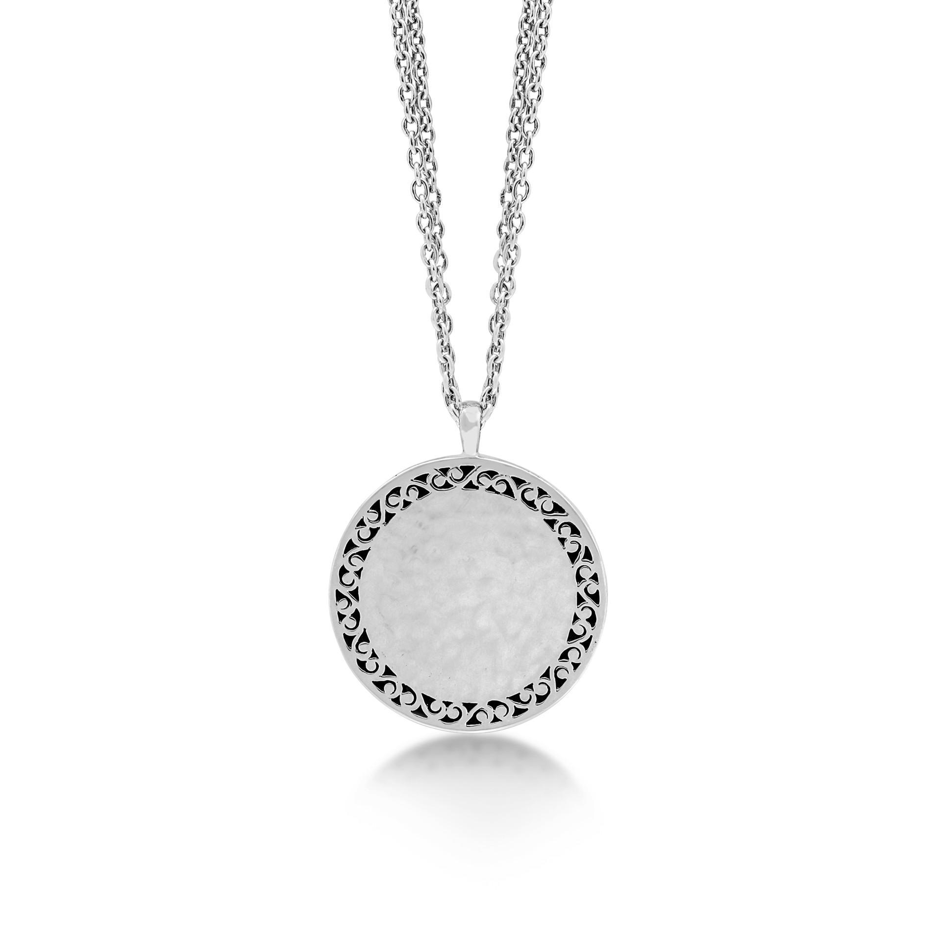 9741 Classic Round Granulated Double Side Hammered Scroll Border Necklace by Lois Hill