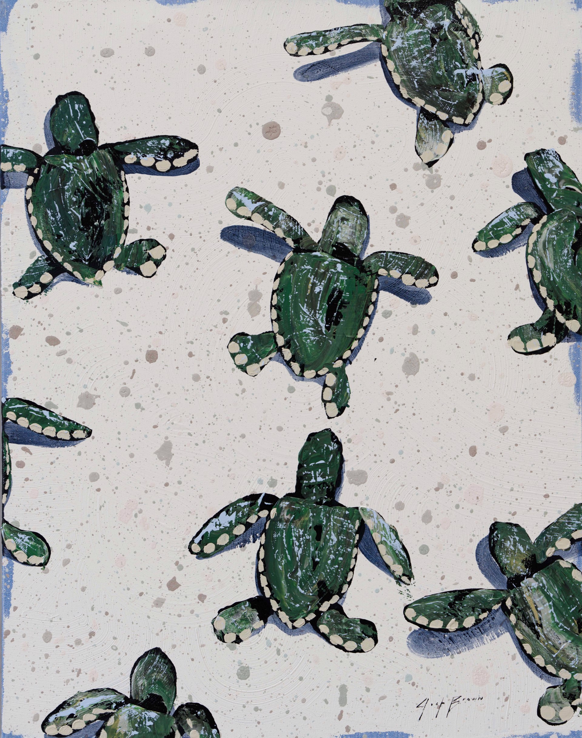 Sea Turtles On Green White Splash By Josh Brown Anne Irwin Fine Art