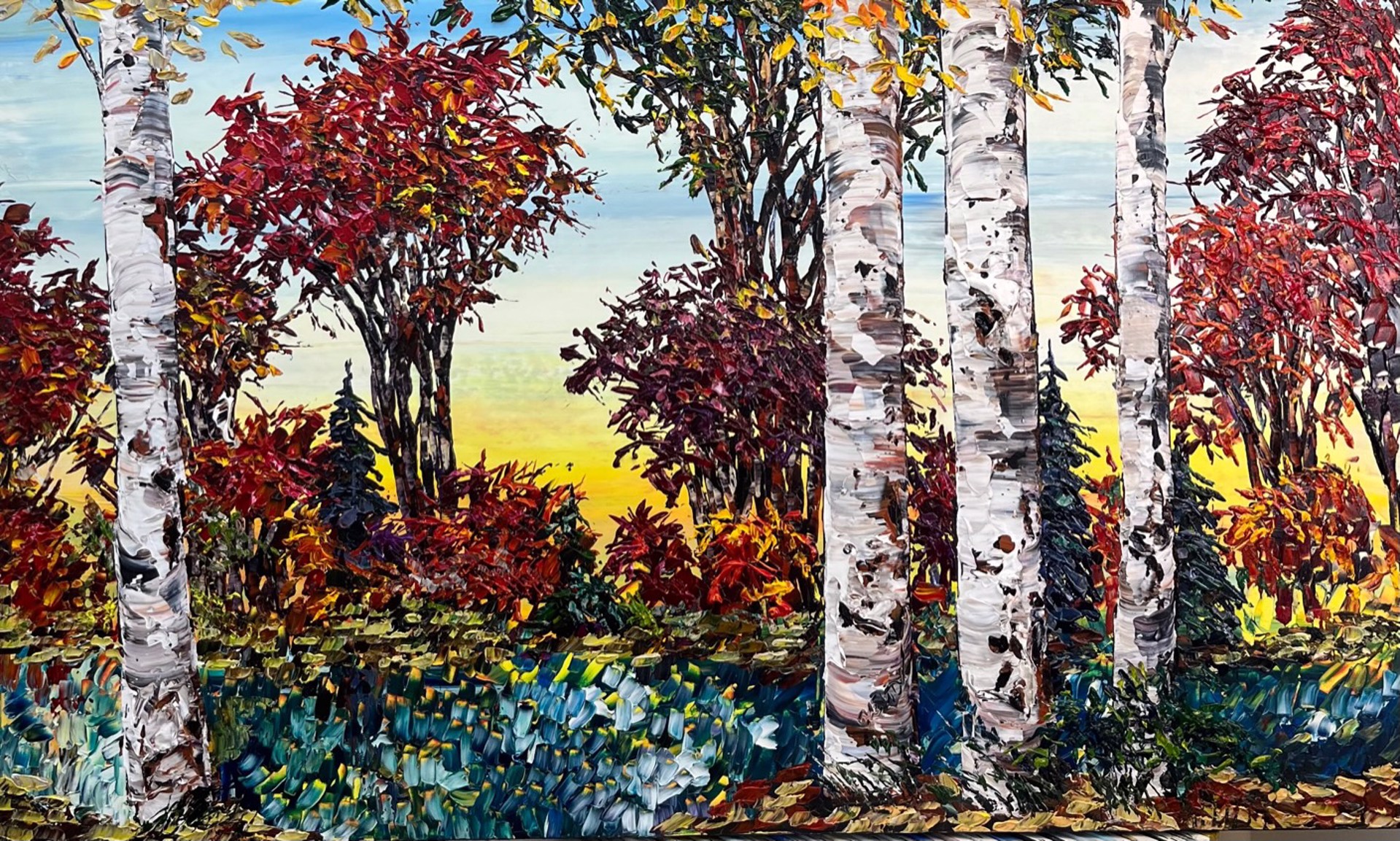 Five Birches at Sunset by Maya Eventov