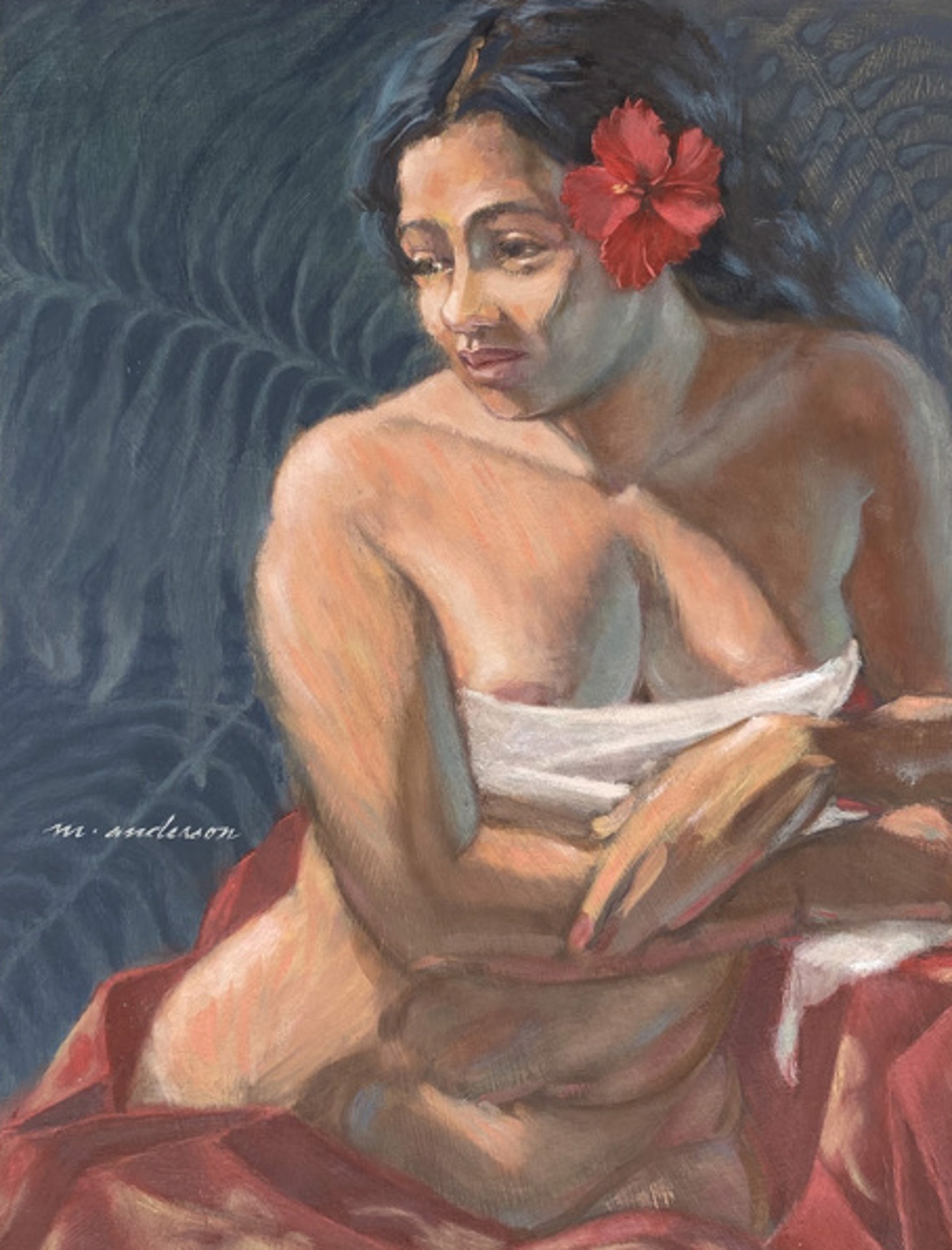 Lady with Hibiscus by Michael Anderson