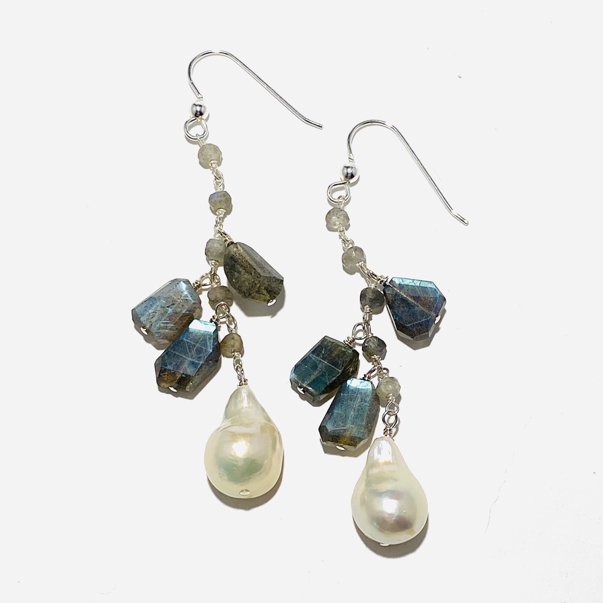 Baroque Pearl, Labradorite Chain Earrings LR23-05 by Legare Riano
