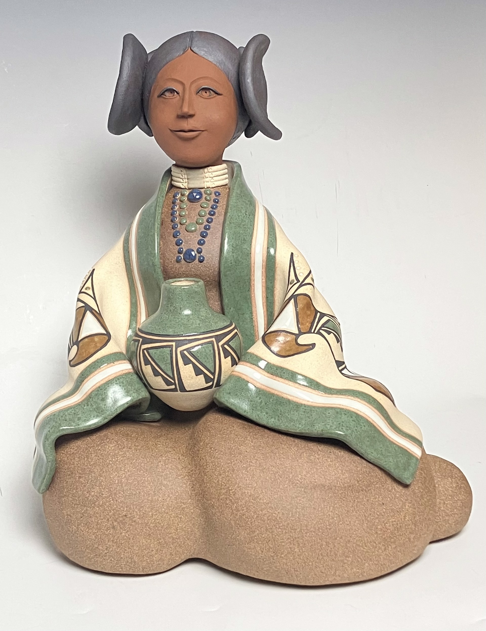 Seated Hopi Maiden ~ Green by Terry Slonaker