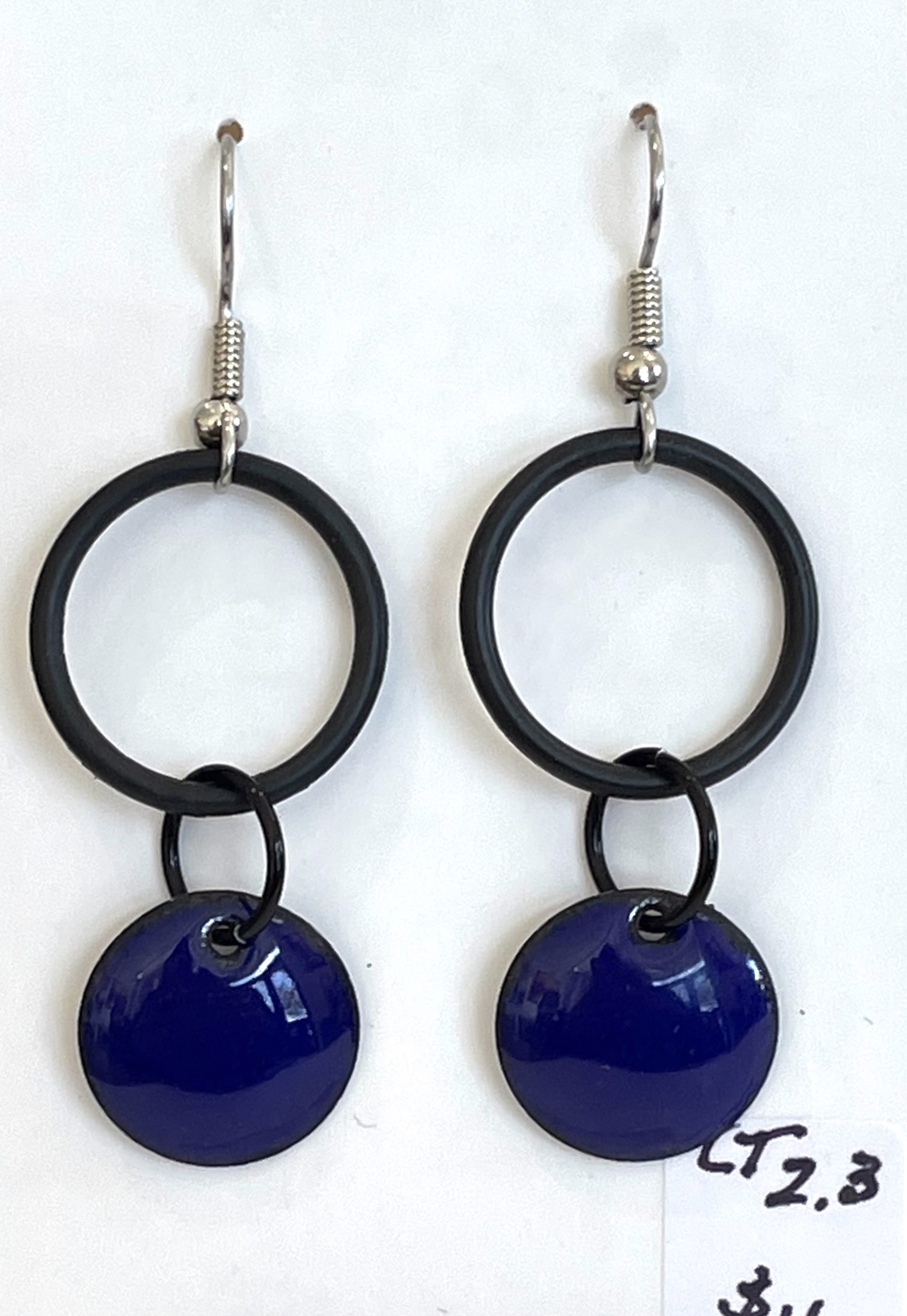 CT 2.3 Abstract Black Purple Dangle Earrings by Cathy Talbot