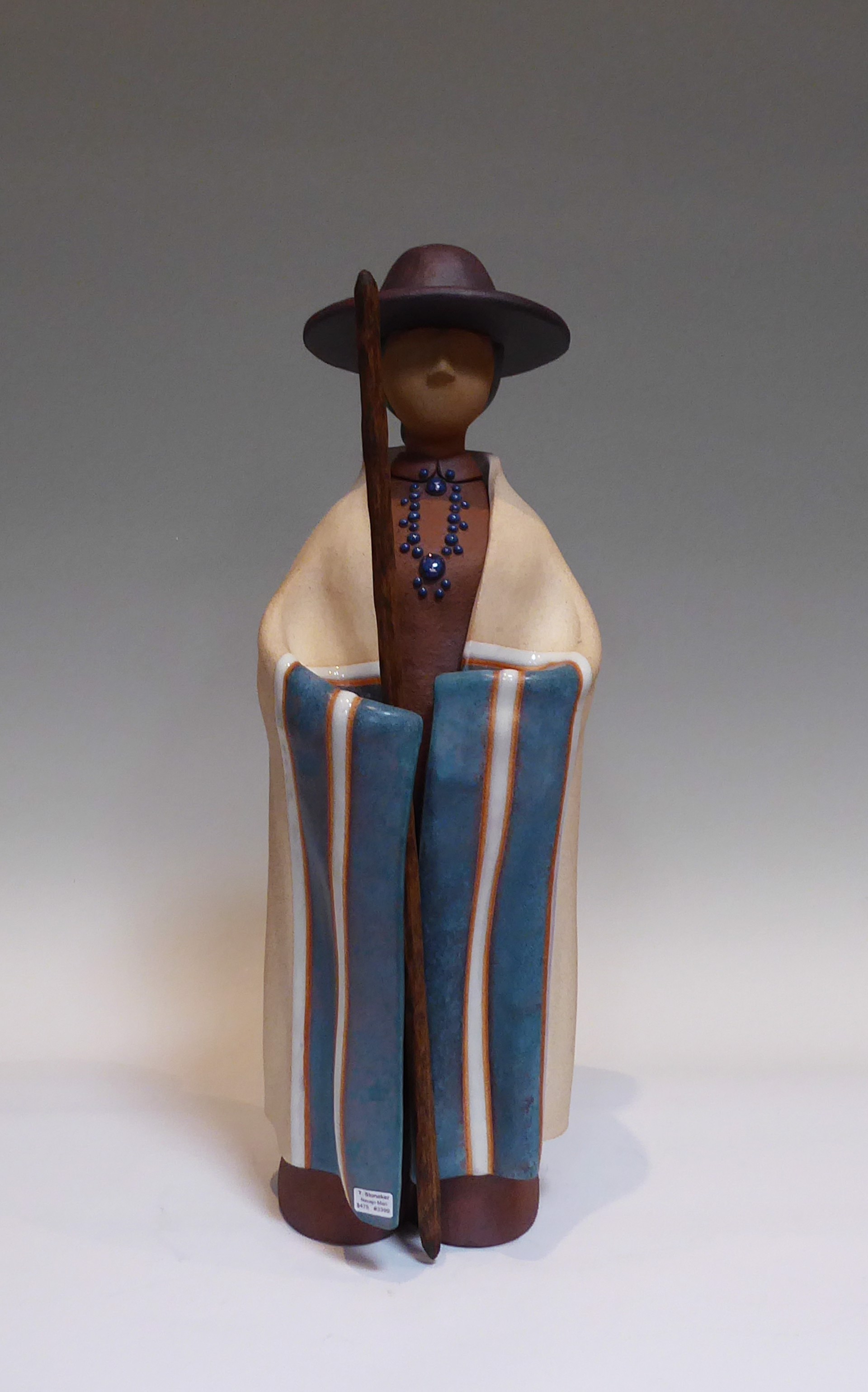 Navajo Farming Man ~ Standing Blue Blanket with Hat & Staff by Terry Slonaker