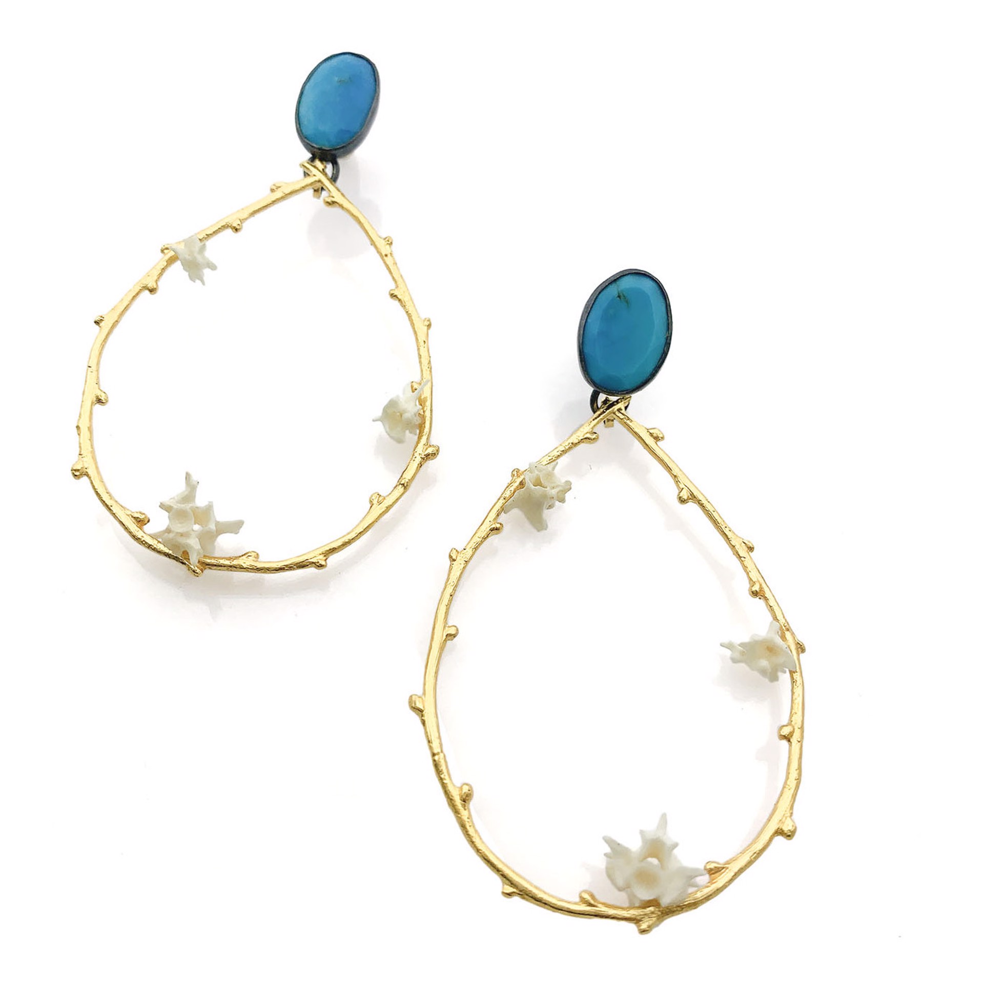 Gold Turquoise Tetra Earrings by Anna Johnson
