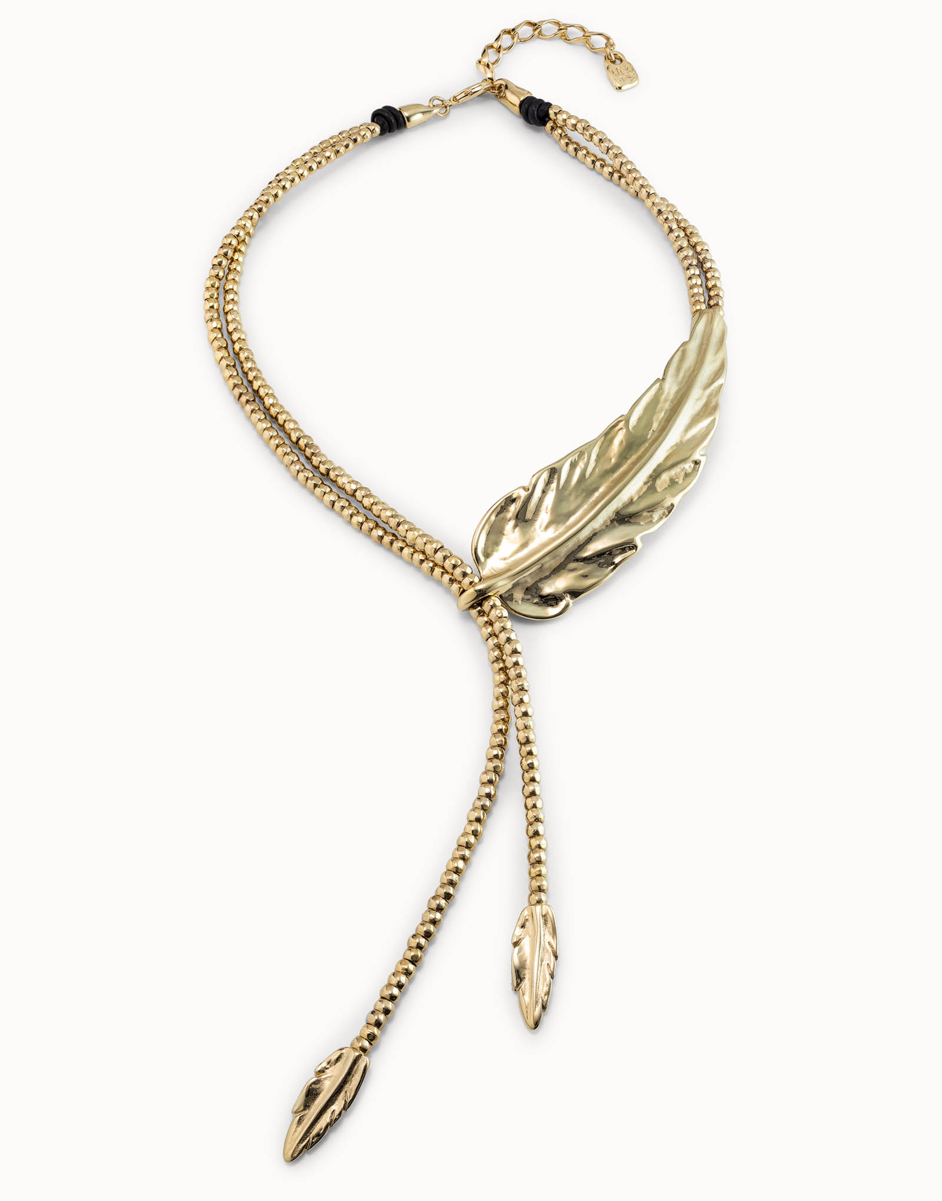 Adjustable Gold Leaf Necklace with Leather by UNO DE 50