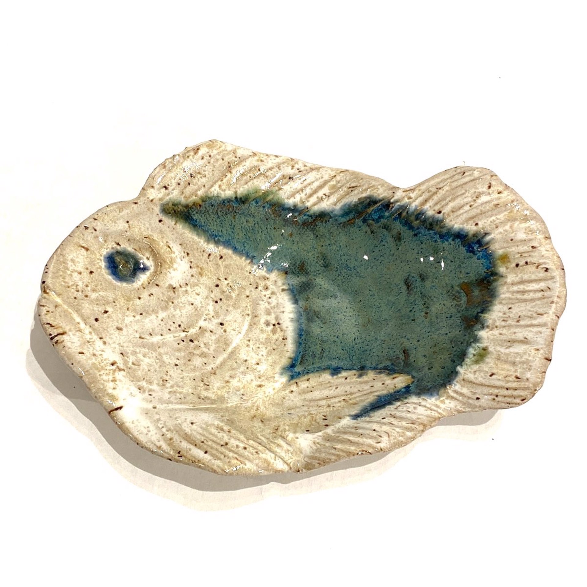 LG23-1001 Small “Fish” Bowl (Blue Glaze) by Jim & Steffi Logan