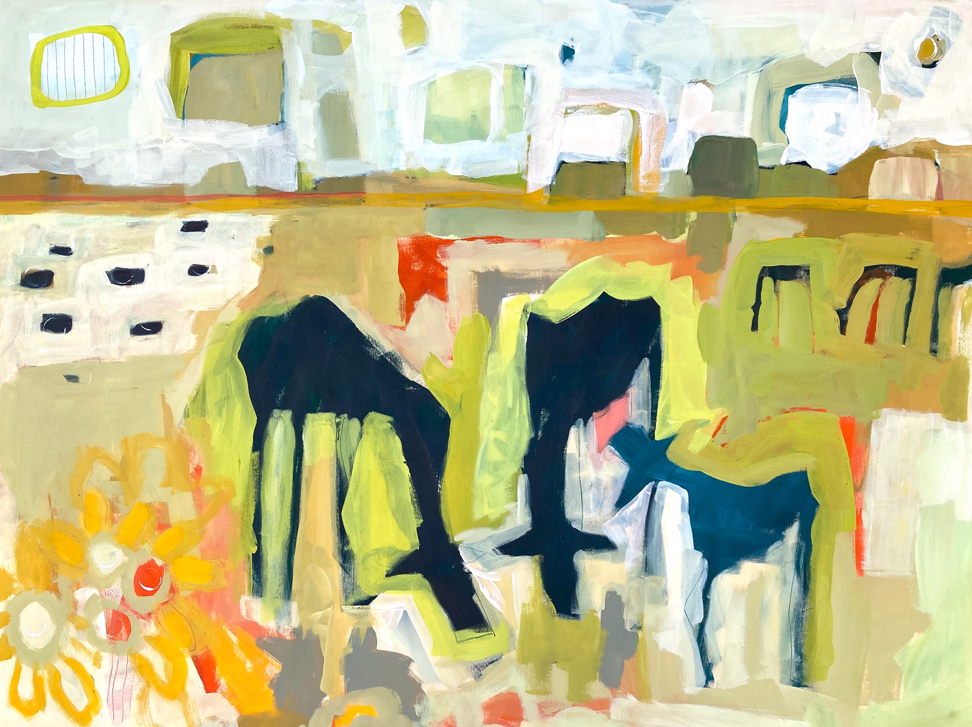 Cows, Calf and Three Horses by Rachael Van Dyke