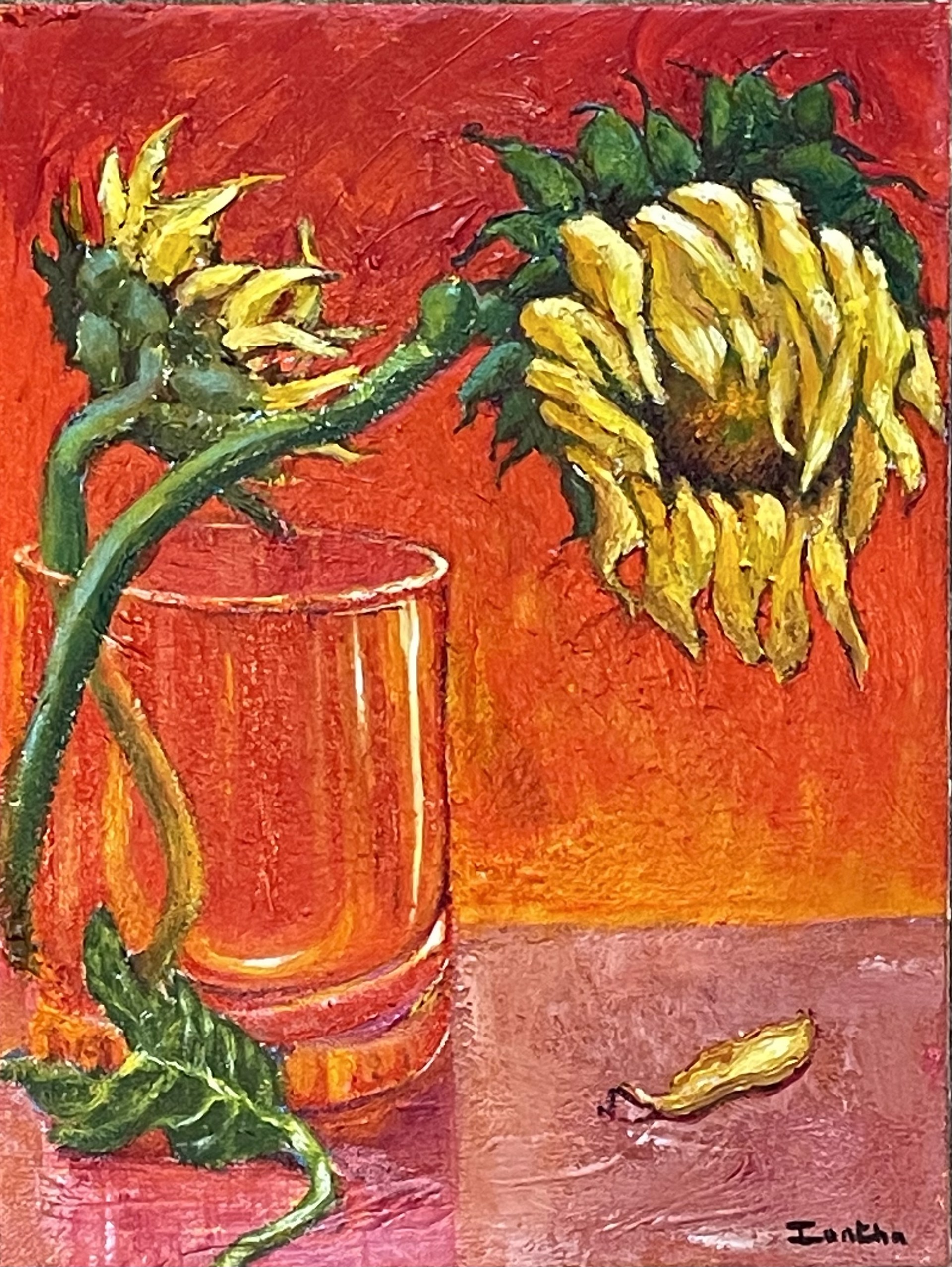 Sunflowers on Red by Iantha Newton