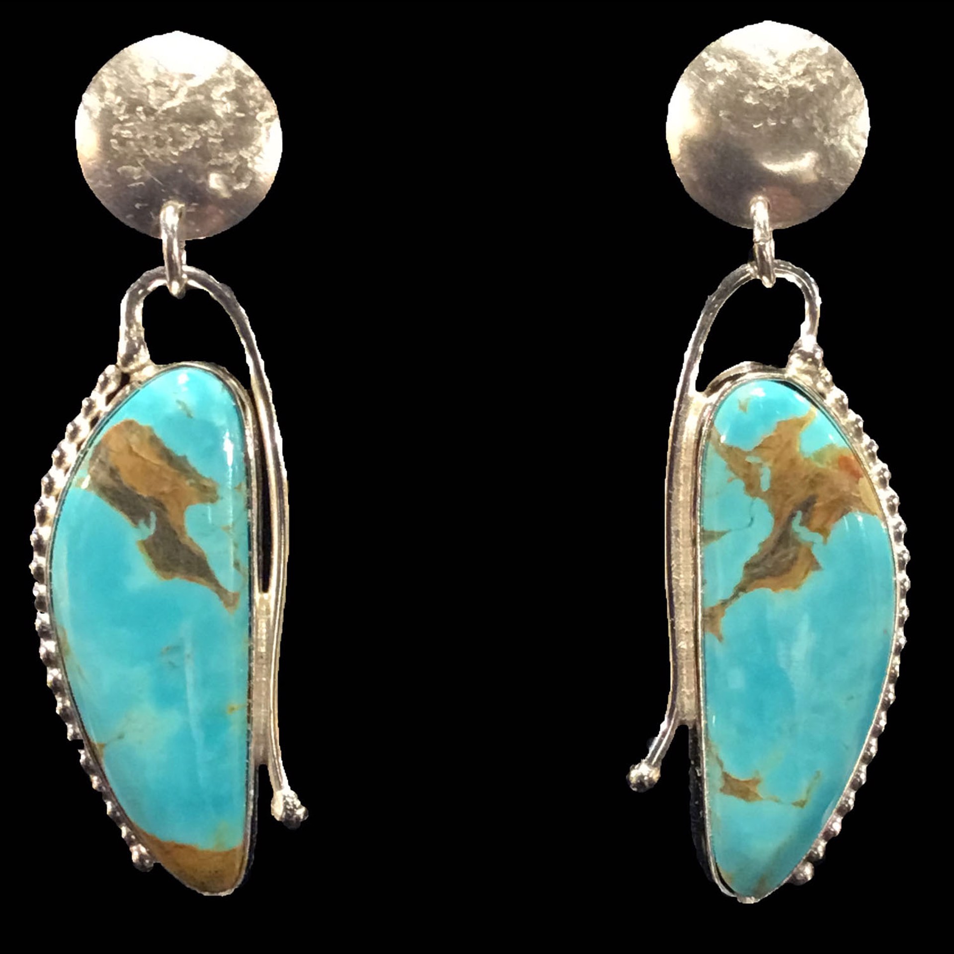 Wide Crecent Turquoise Earrings by Michael Redhawk